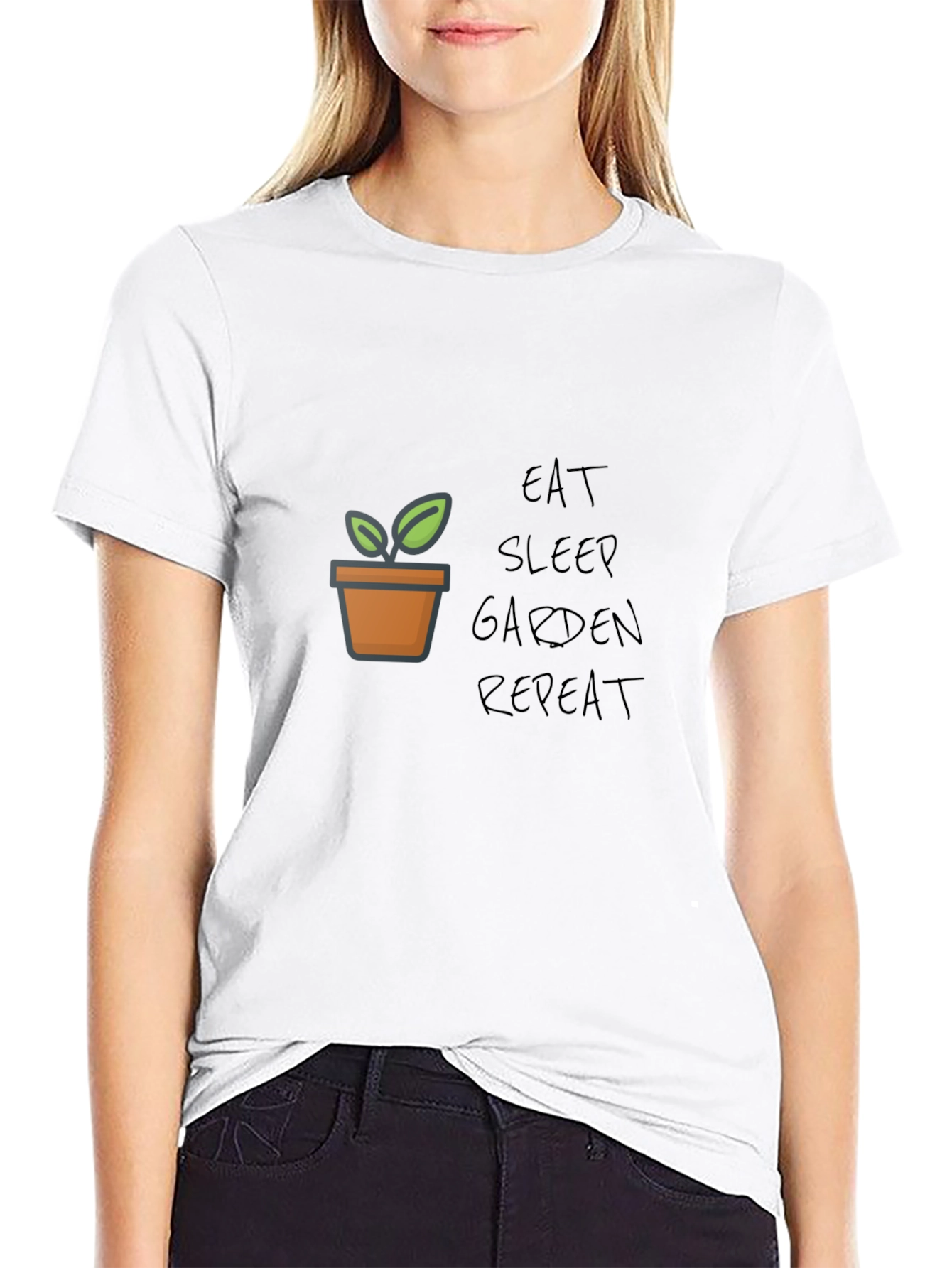 Black Eat Sleep Garden Repeat Graphic Tee view 9