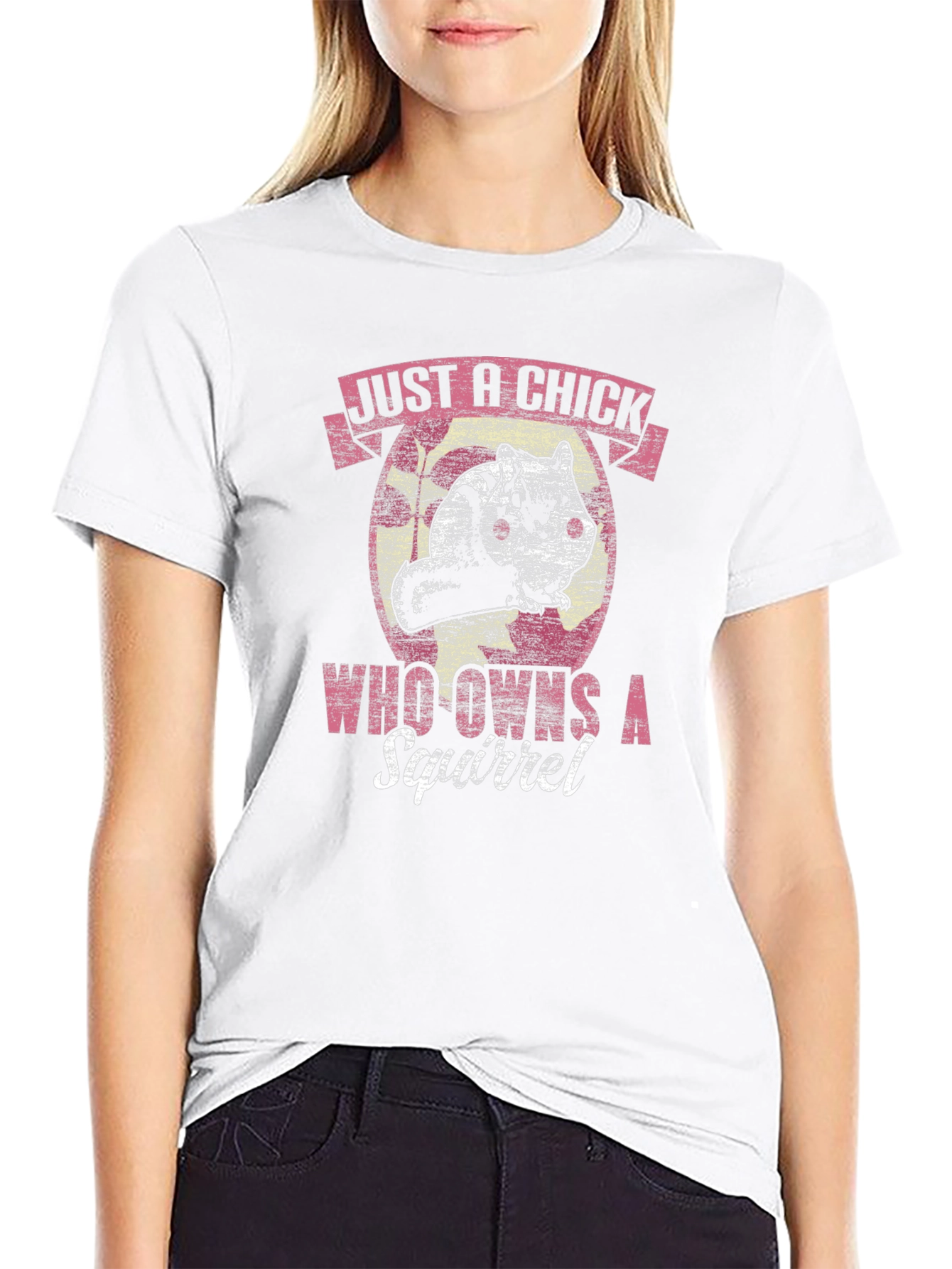 Black Just a Chick Who Owns a Squirrel T-Shirt view 9