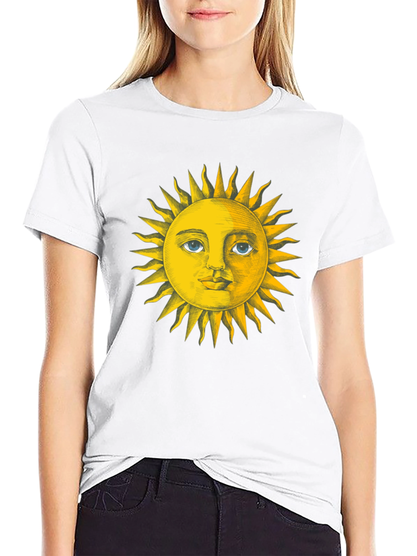 Black Sun Face Graphic Tee - Black Cotton T-Shirt view 9