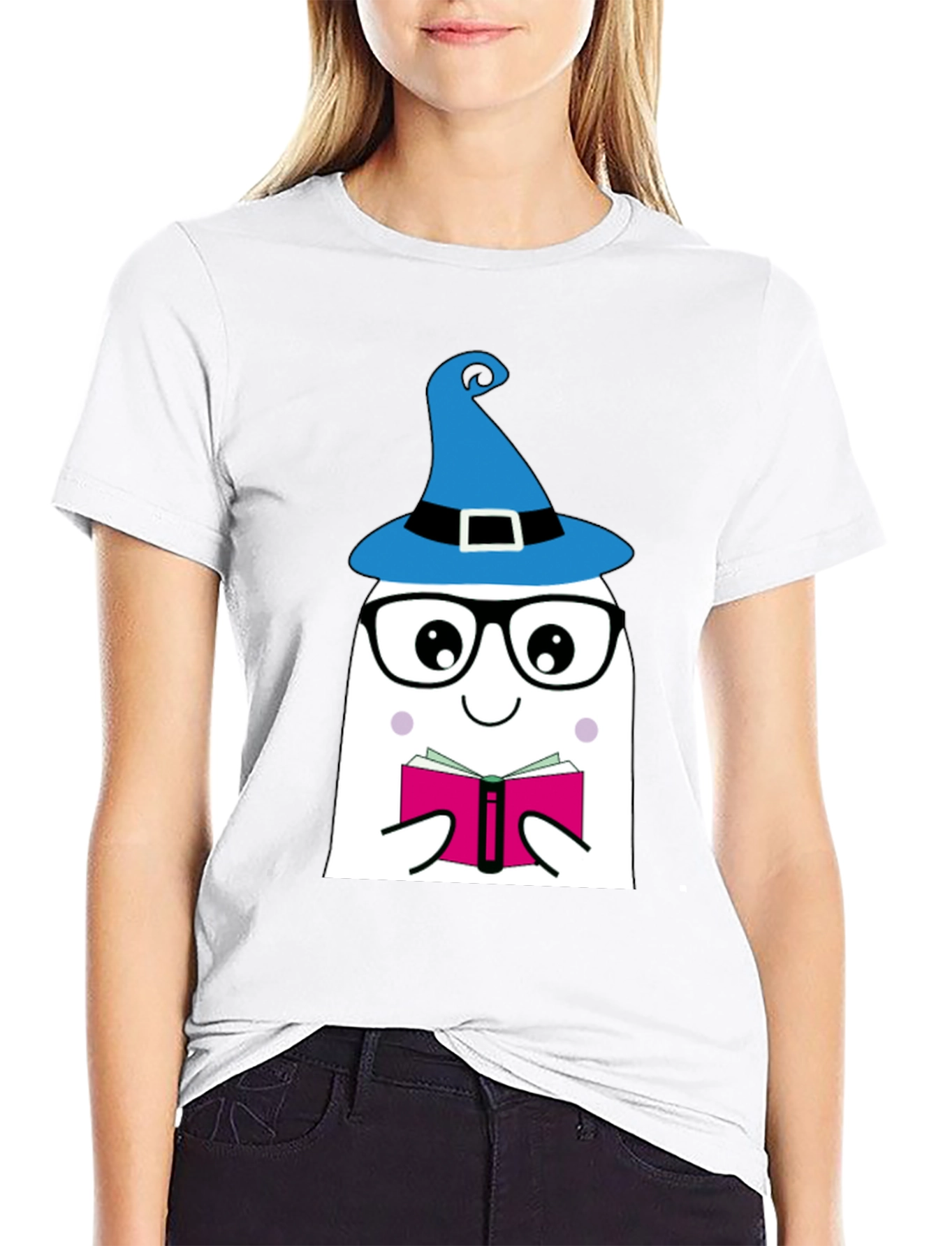 Black Whimsical Reading Ghost Graphic Tee view 9