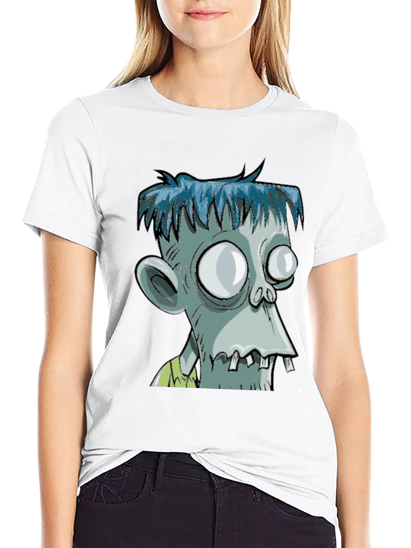 Black Zombie Cartoon Graphic T-Shirt view 9
