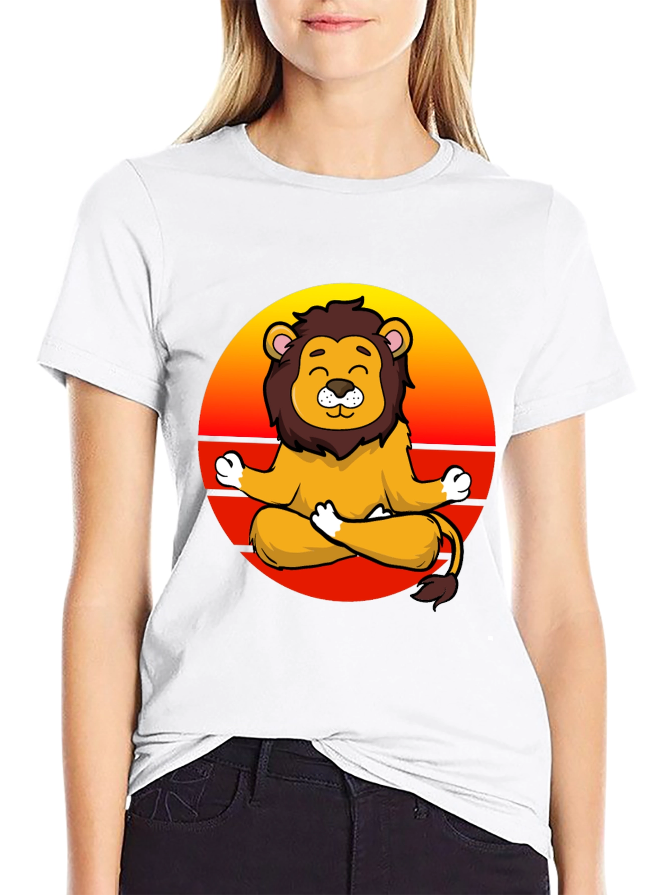 Black Zen Lion T-Shirt - Meditating Cartoon Lion Graphic Tee view 9
