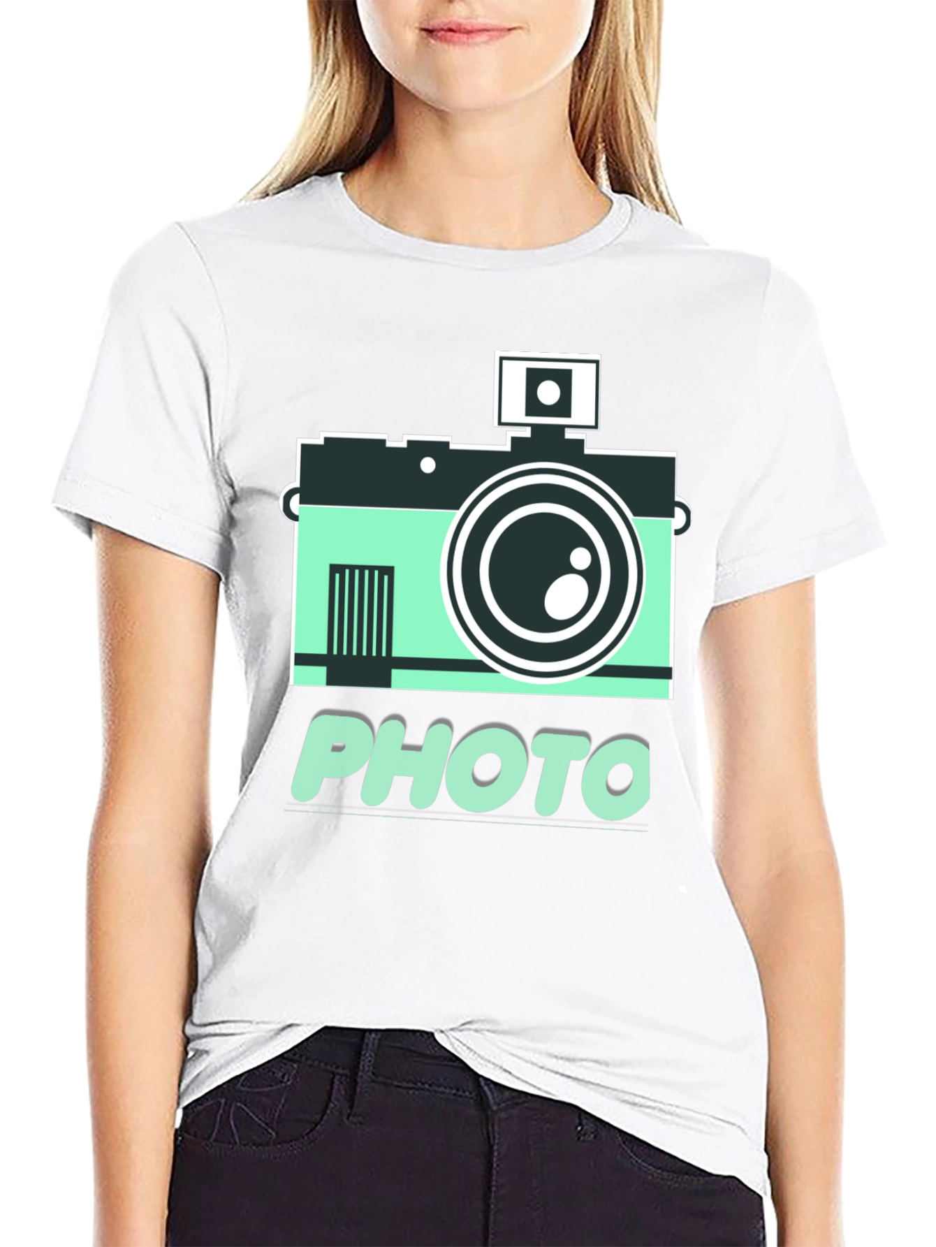 Black Retro Camera Photo Graphic T-Shirt view 9