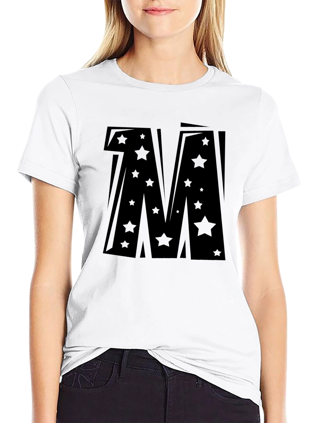 Black Bold Star Letter "M" Graphic T-Shirt view 9