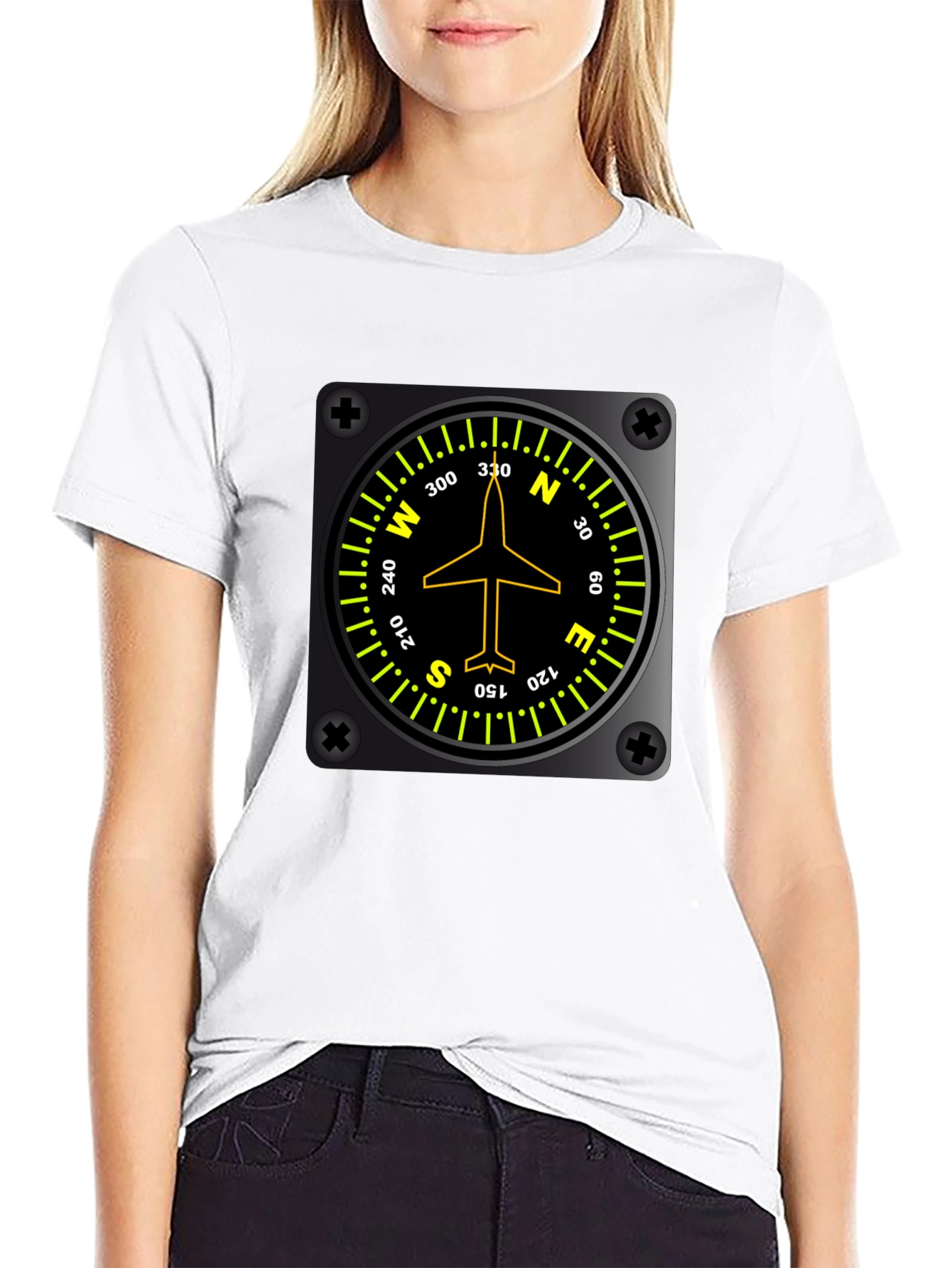 Black Pilot Compass Directional Aviation Black T-Shirt view 9
