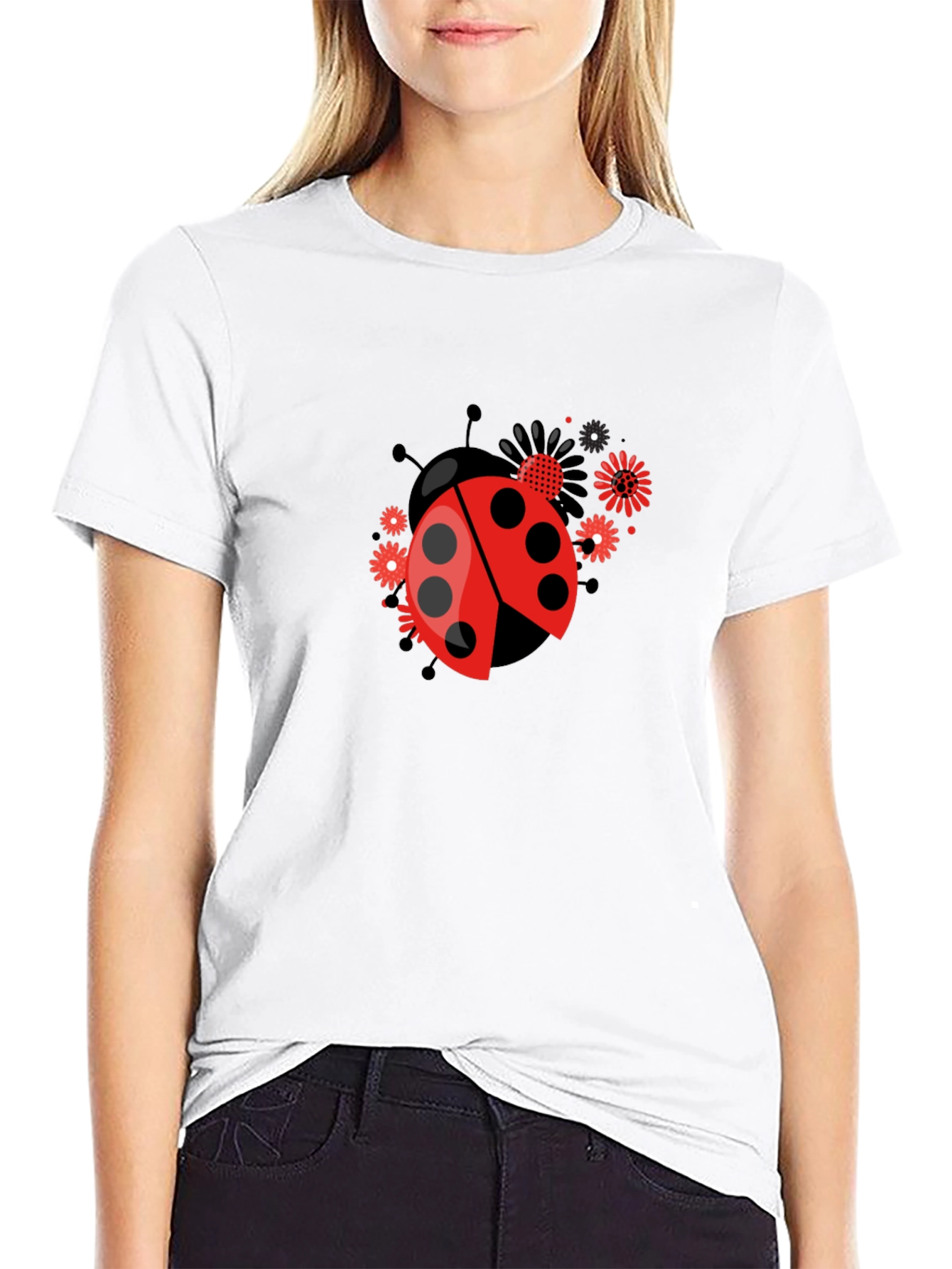 Black Ladybug Flower Graphic Tee - Black view 9