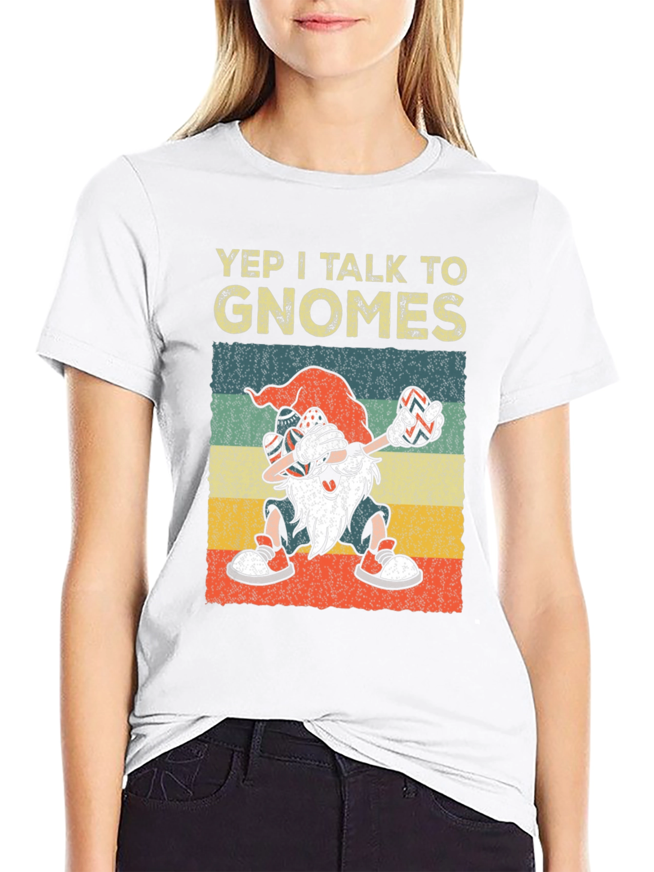 Black Yep I Talk to Gnomes Graphic Tee view 9