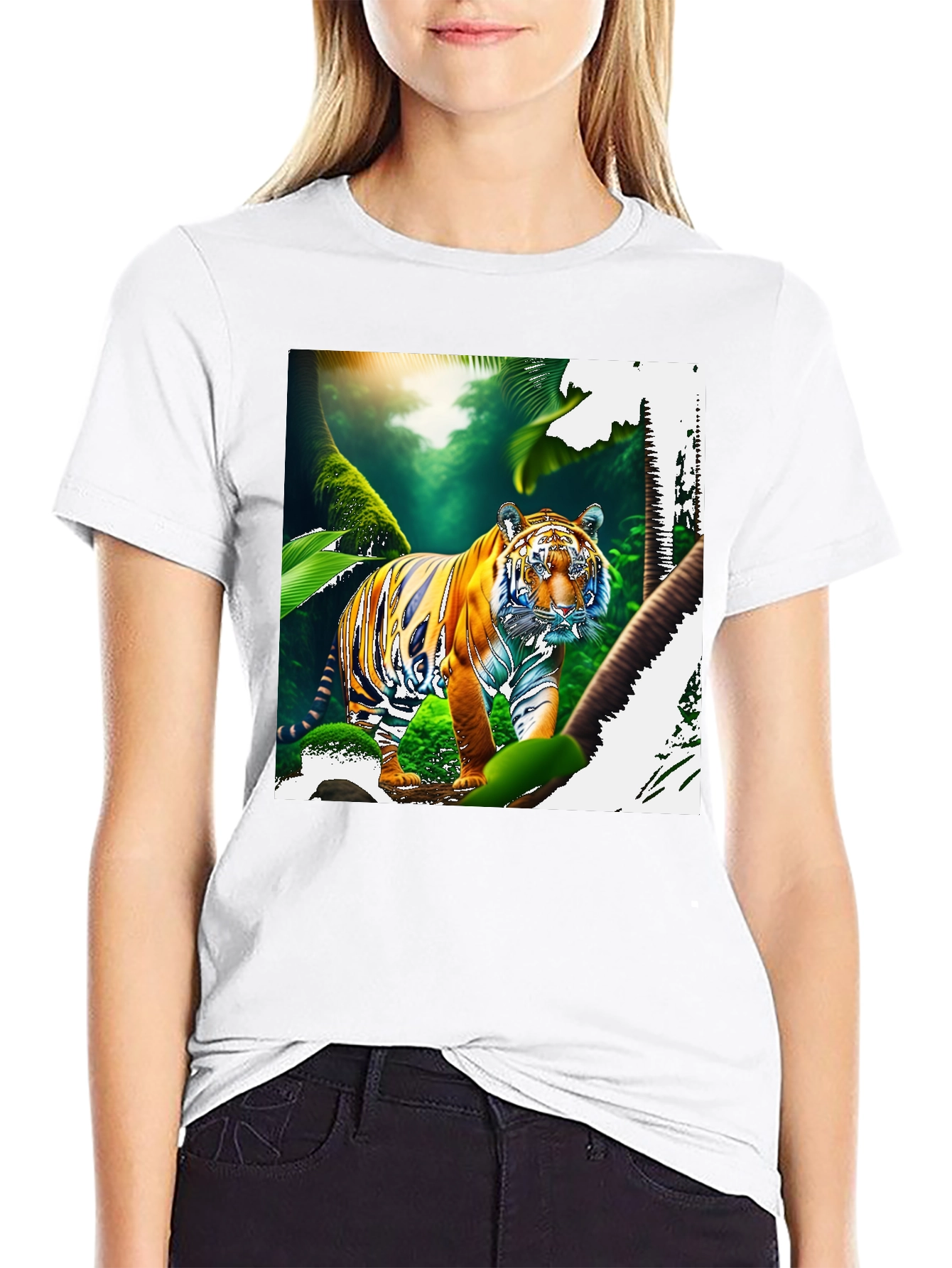Black Jungle Tiger Graphic Print Black T-Shirt view 9