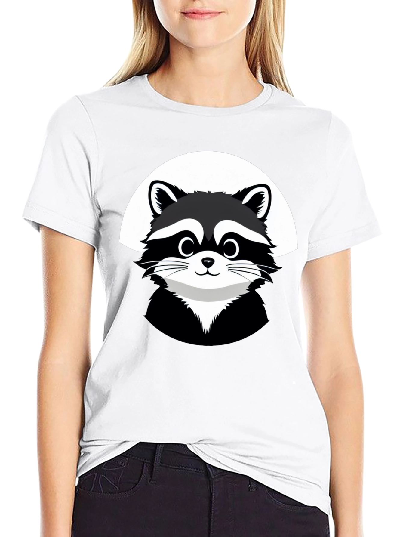 Black Cute Raccoon Graphic Black T-Shirt view 9