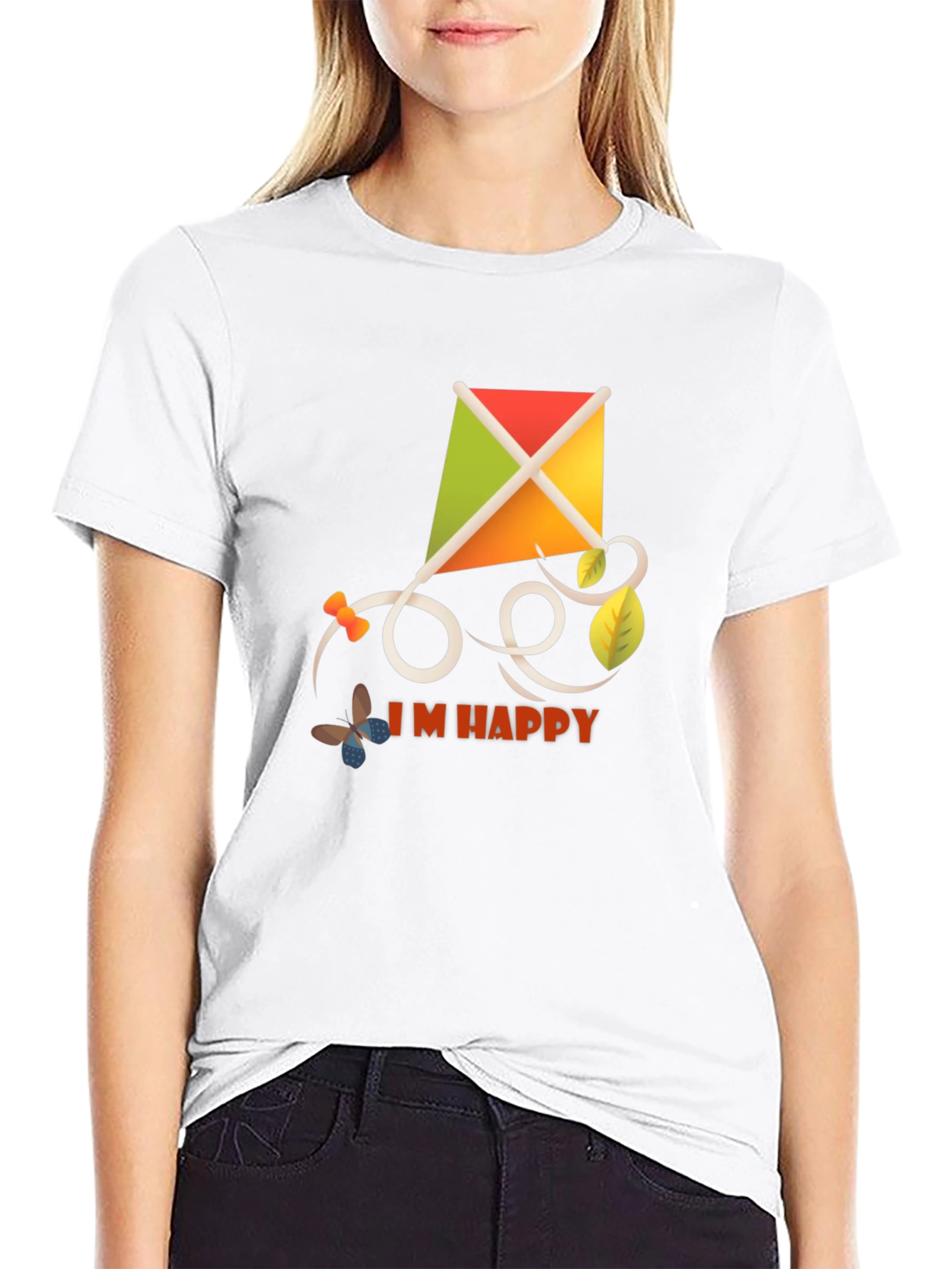 Black I'm Happy Kite T-Shirt - Stylish Casual Wear view 9