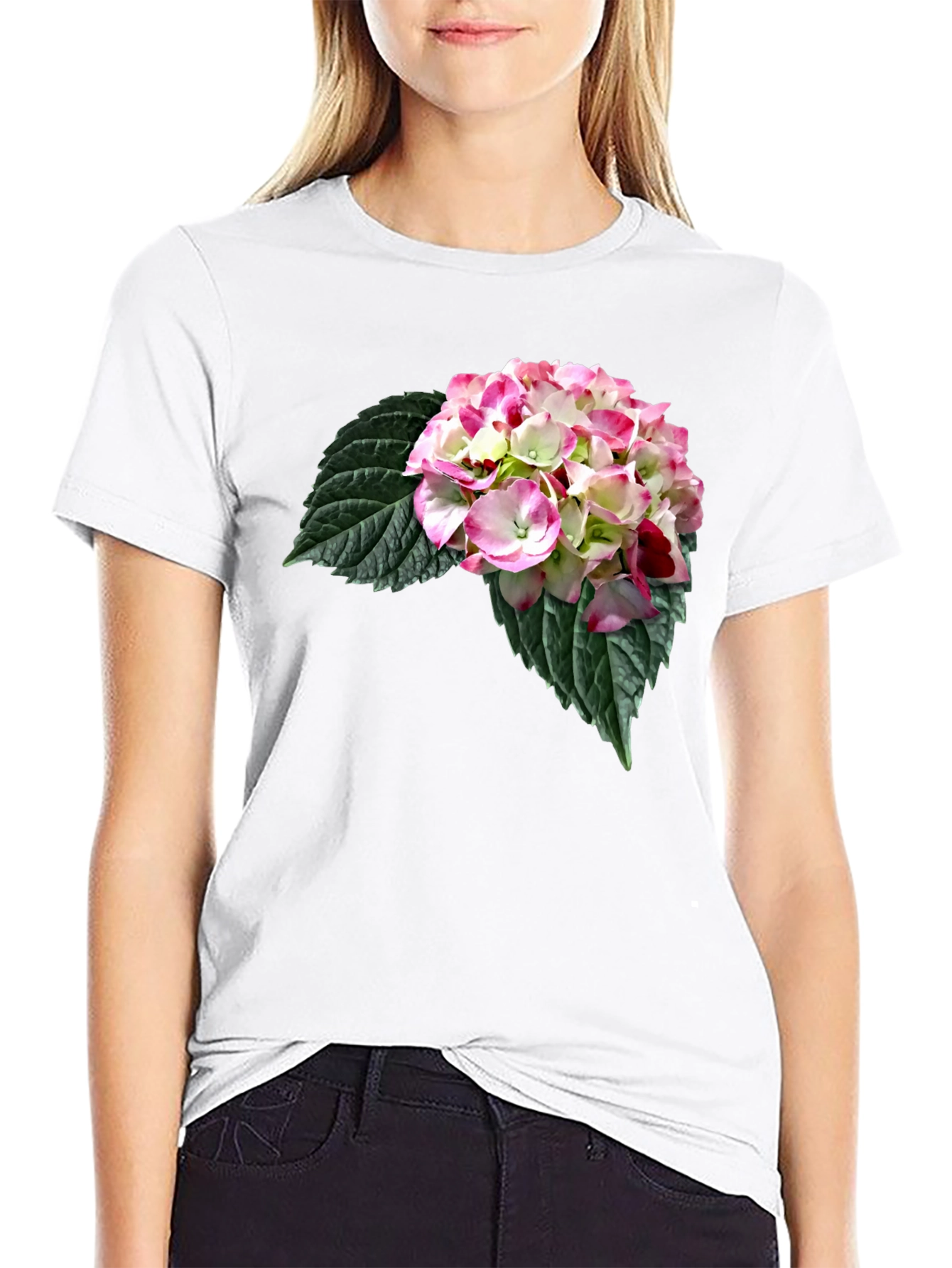 Black Floral Print Black Crew Neck T-Shirt view 9