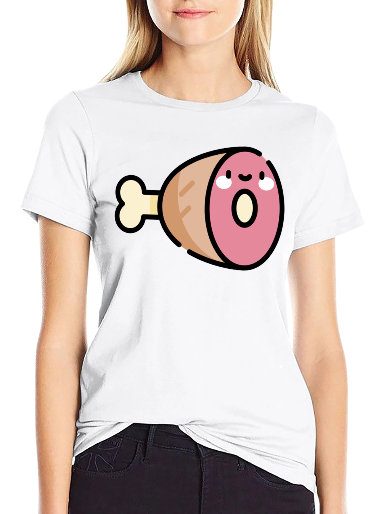 Black Funny Ham Leg Graphic Tee view 9
