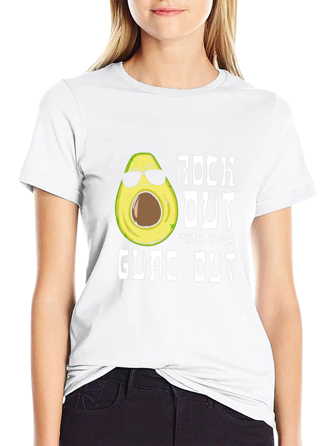 Black Rock Out With Your Guac Out Funny Avocado T-Shirt view 9
