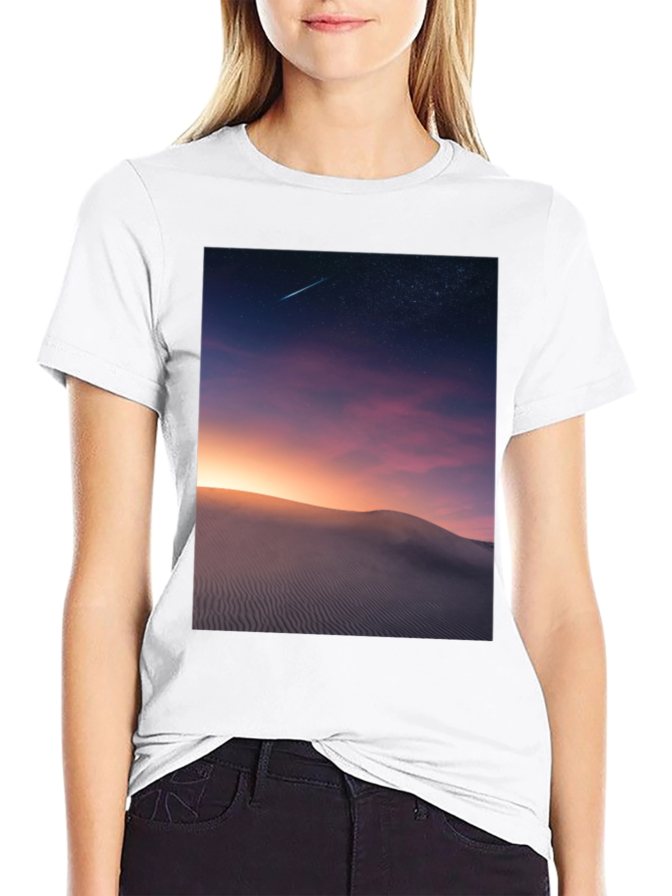 Black Night Desert Scene Graphic T-Shirt view 9