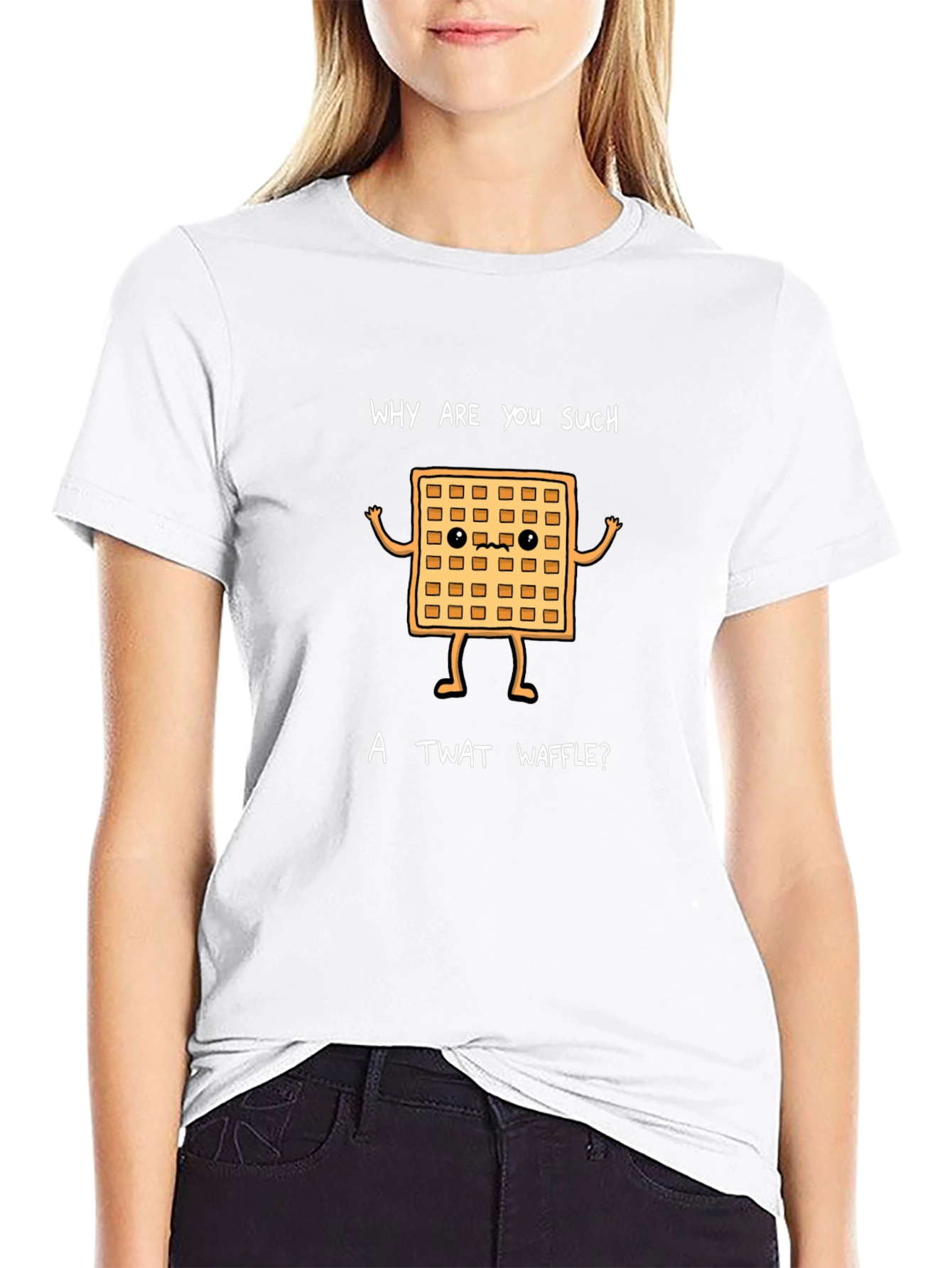 Black Funny Waffle Graphic T-Shirt - "Twat Waffle" view 9