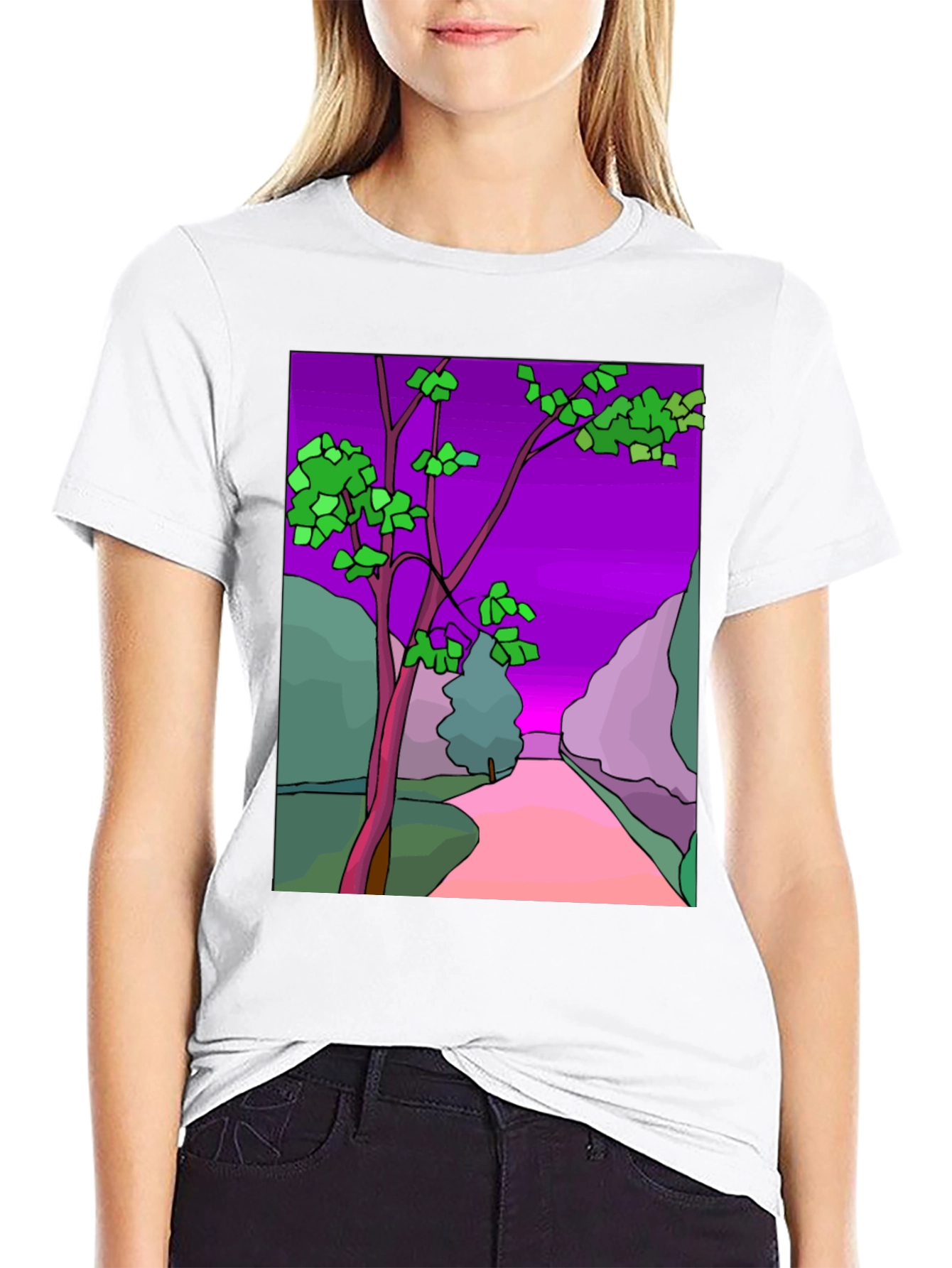 Black Nature Print Black T-Shirt view 9