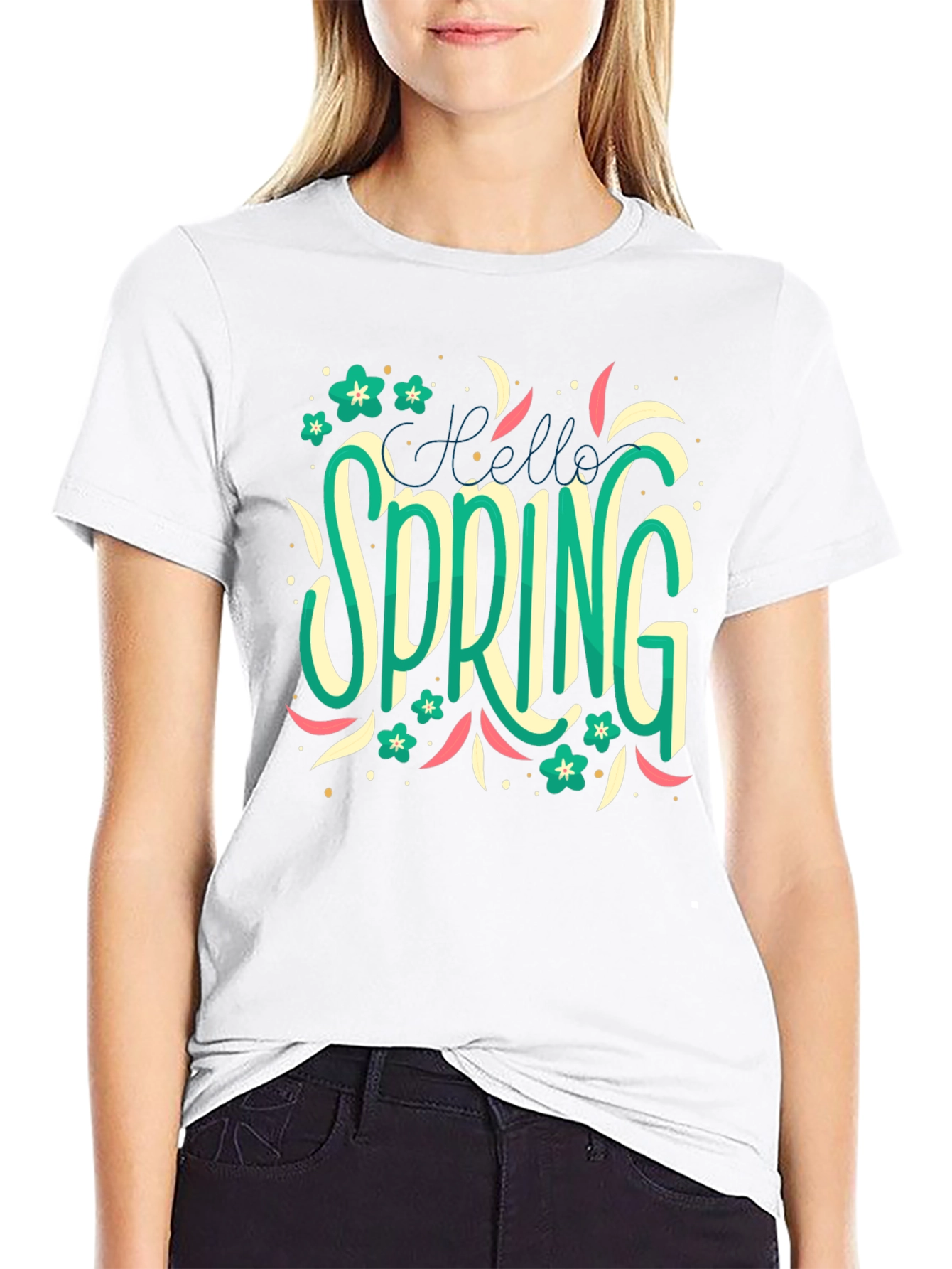 Black Hello Spring T-Shirt: Floral Season Style view 9