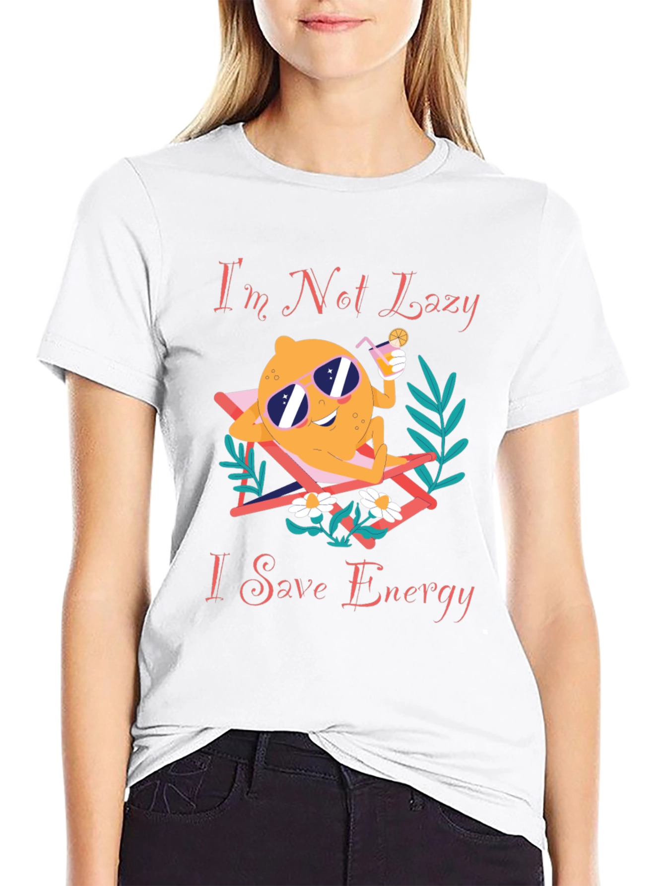 Black Funny Save Energy T-Shirt - Lazy Lemon Lounging Design view 9