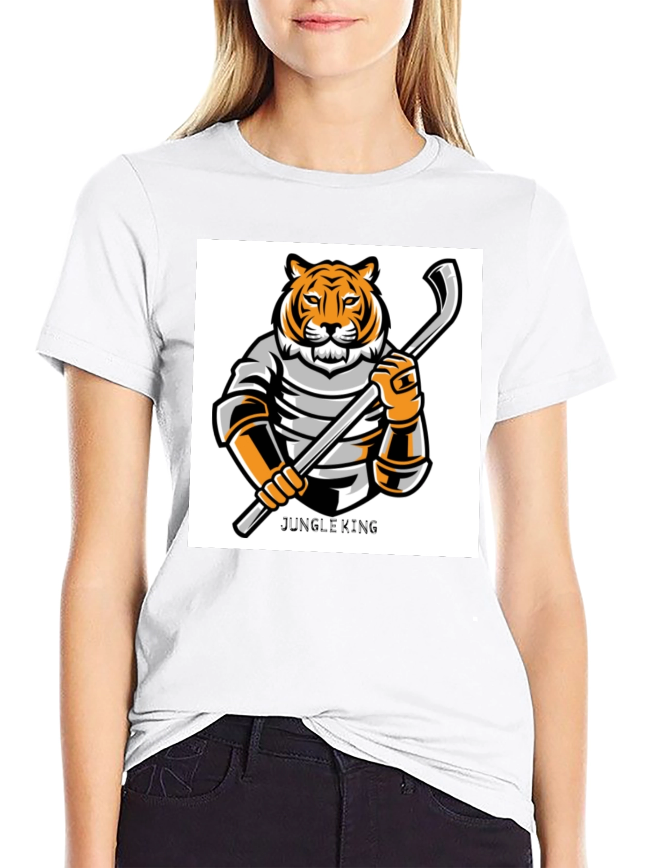 Black Jungle King Tiger Hockey T-Shirt view 9