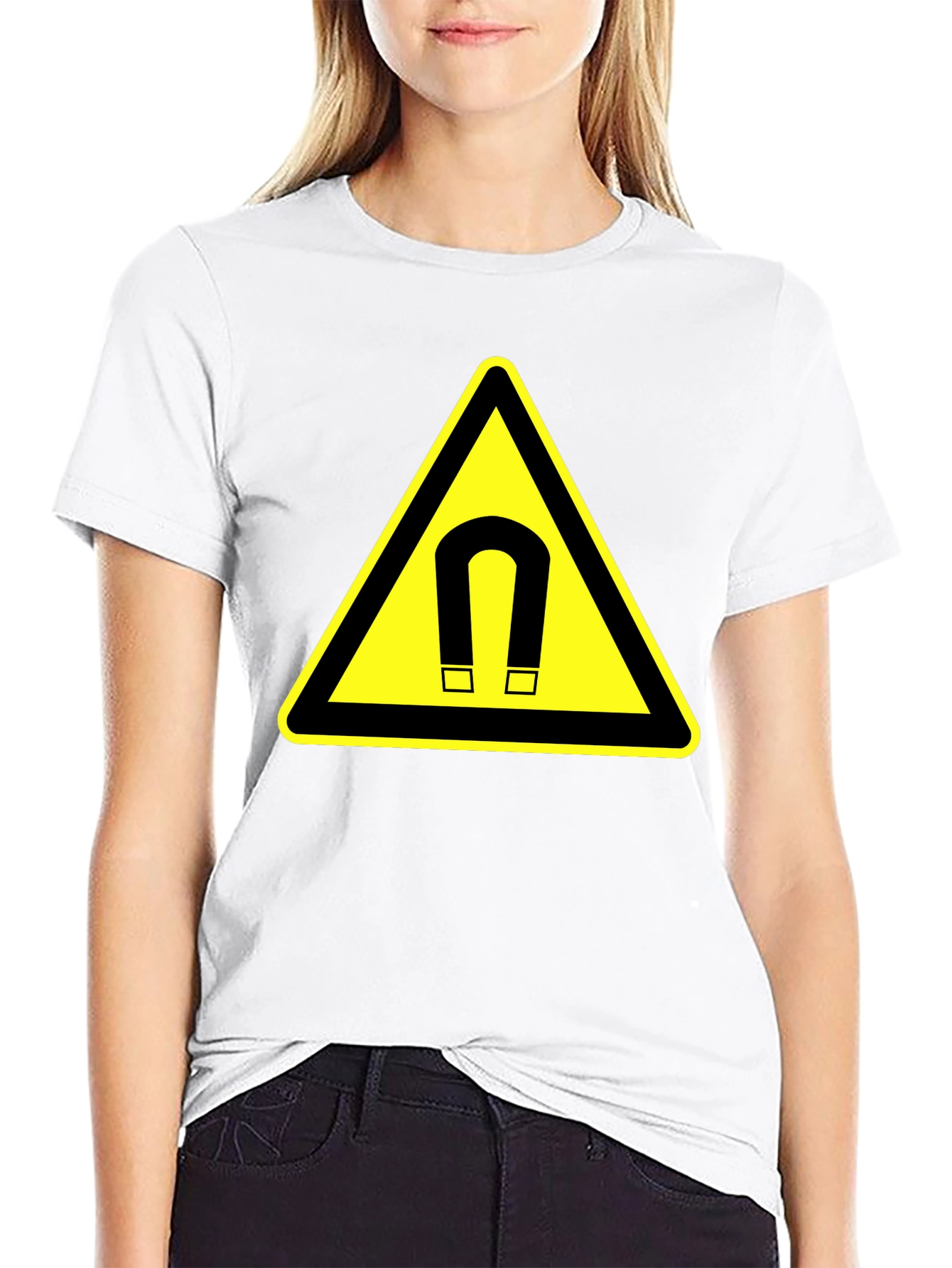 Magnet Warning Sign Graphic T-Shirt - Black Cotton Tee - 9