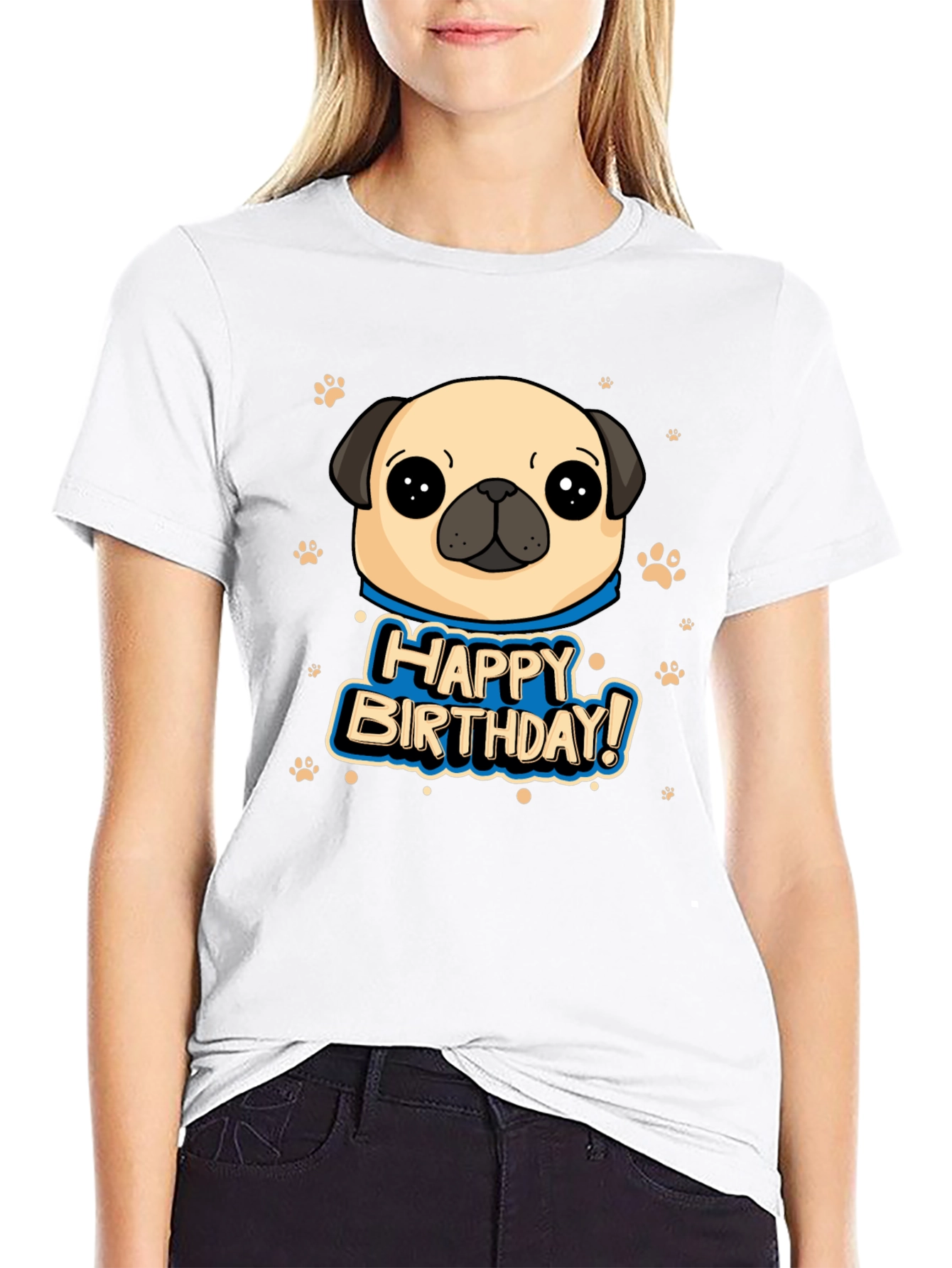 Black Pug Happy Birthday Black T-Shirt view 9