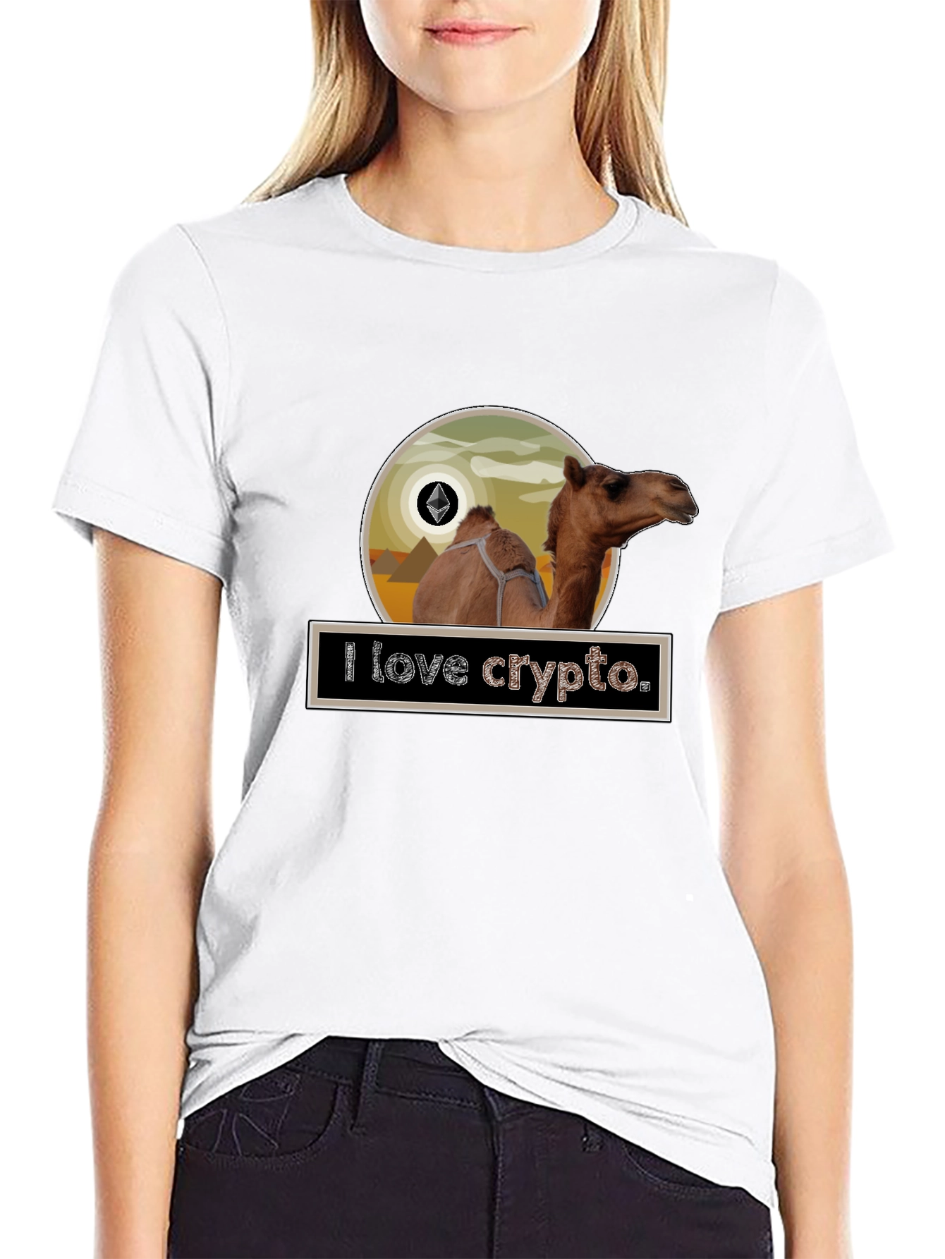 Black I Love Crypto Camel T-Shirt view 9