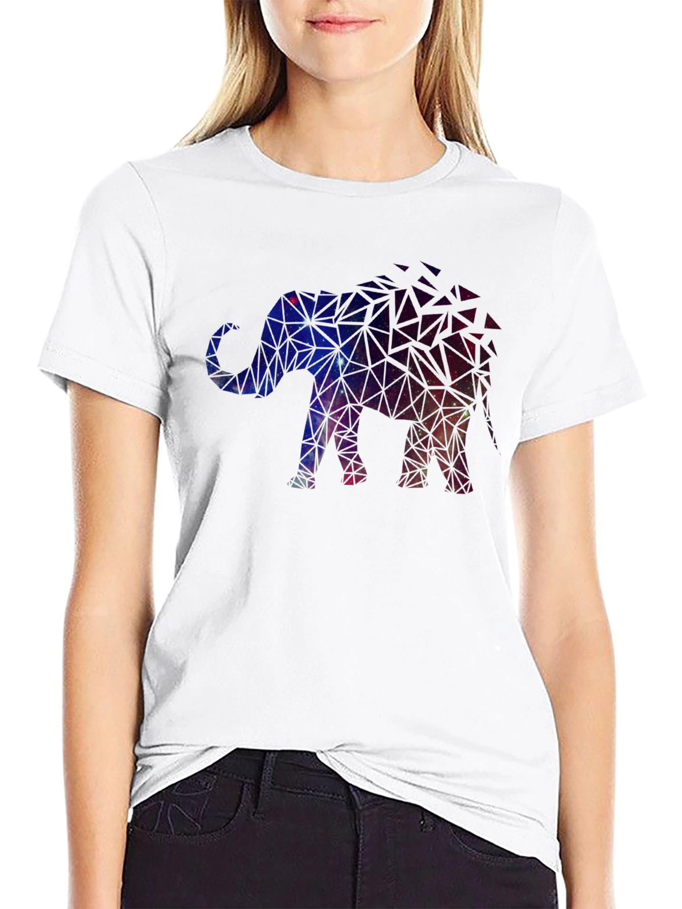 Black Geometric Galaxy Elephant Graphic Tee view 9