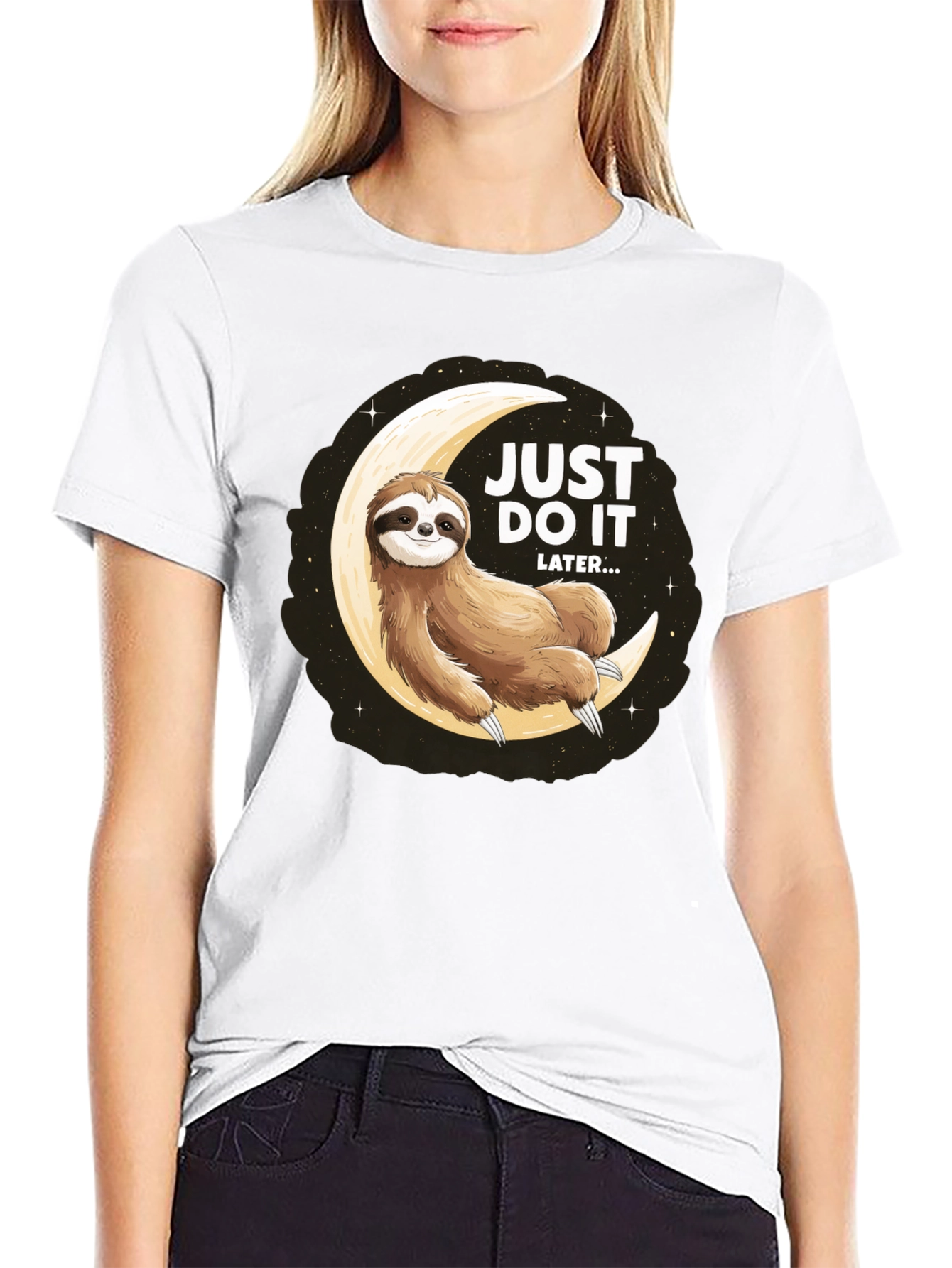 Black Just Do It Later Sloth T-Shirt - Lazy Moon Design view 9
