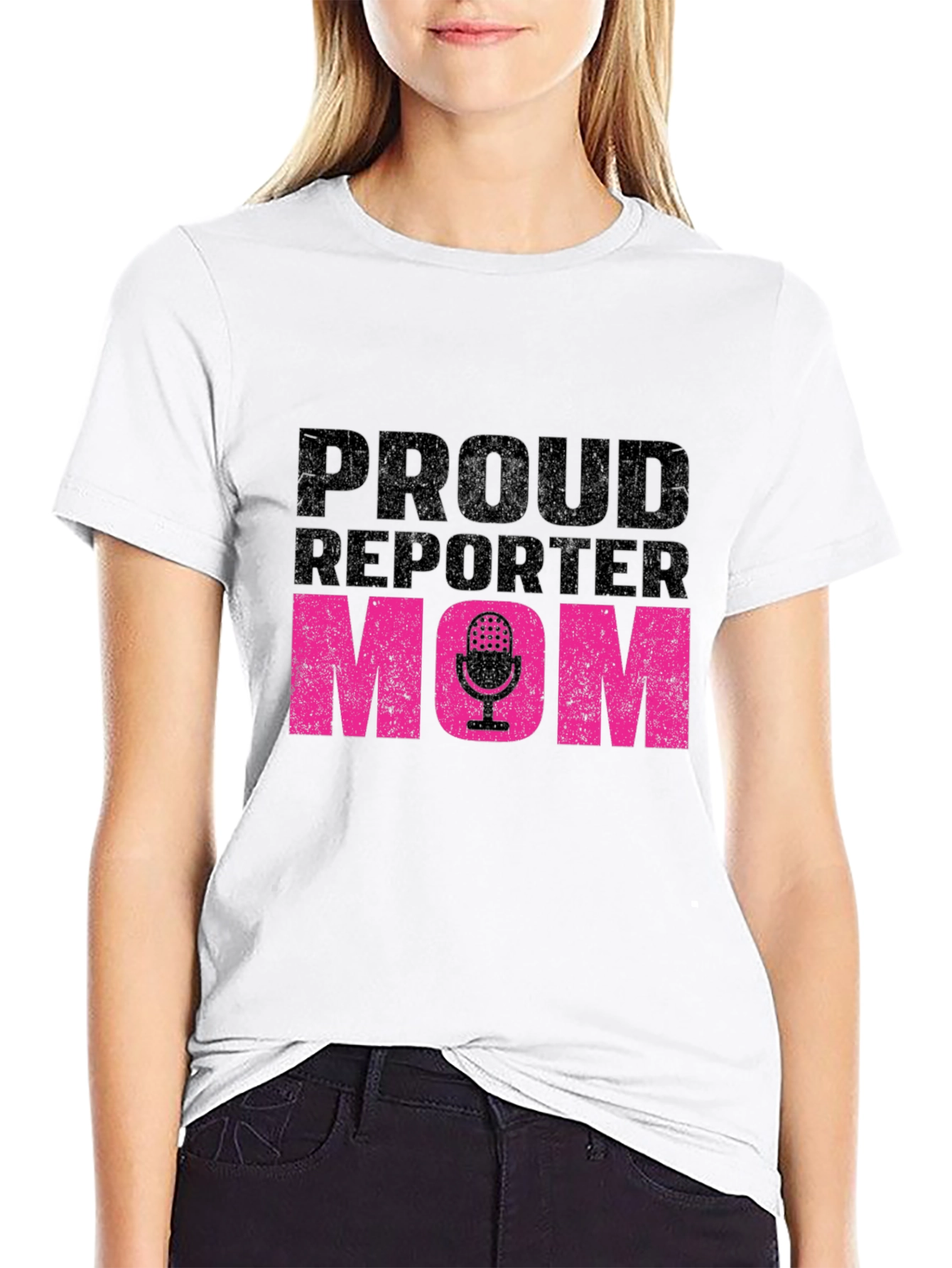 Black Proud Reporter Mom T-Shirt - Black view 9