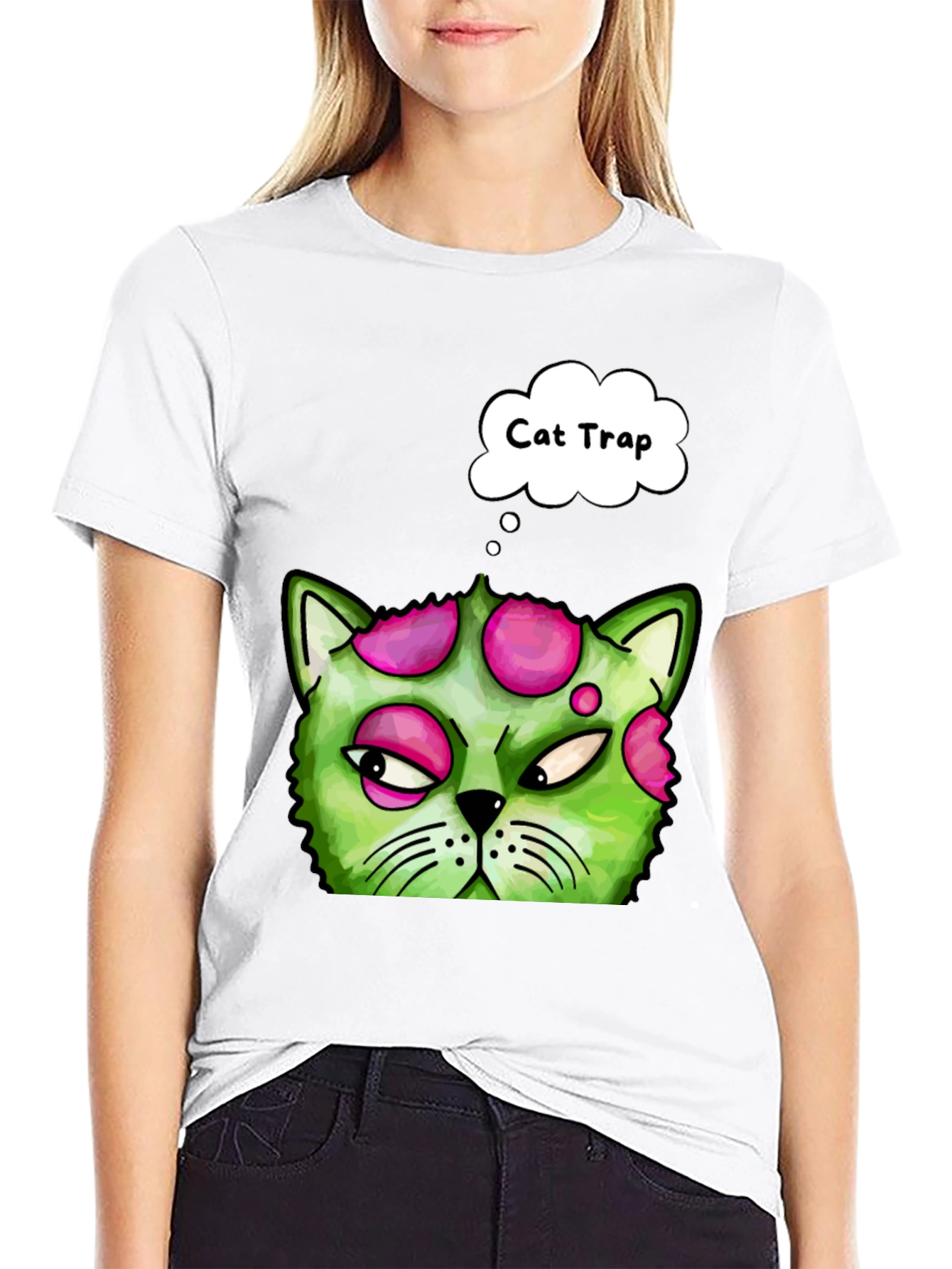 Black Cat Trap Funny Graphic Tee - Novelty T-Shirt view 9