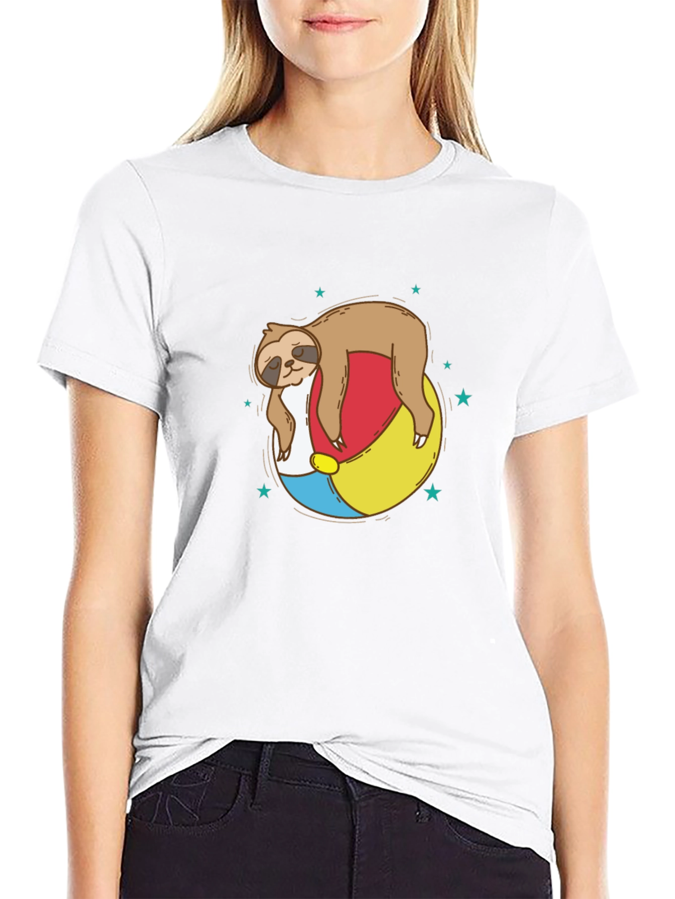 Black Sloth on Beach Ball T-Shirt - Relaxed Summer Vibes view 9