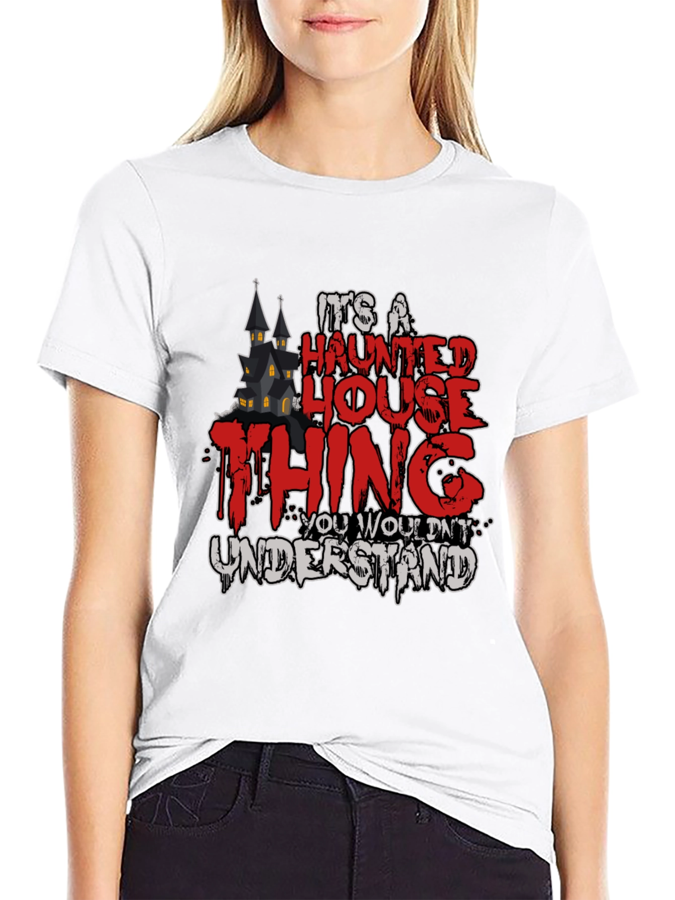 Black Haunted House Thing Graphic Tee view 9