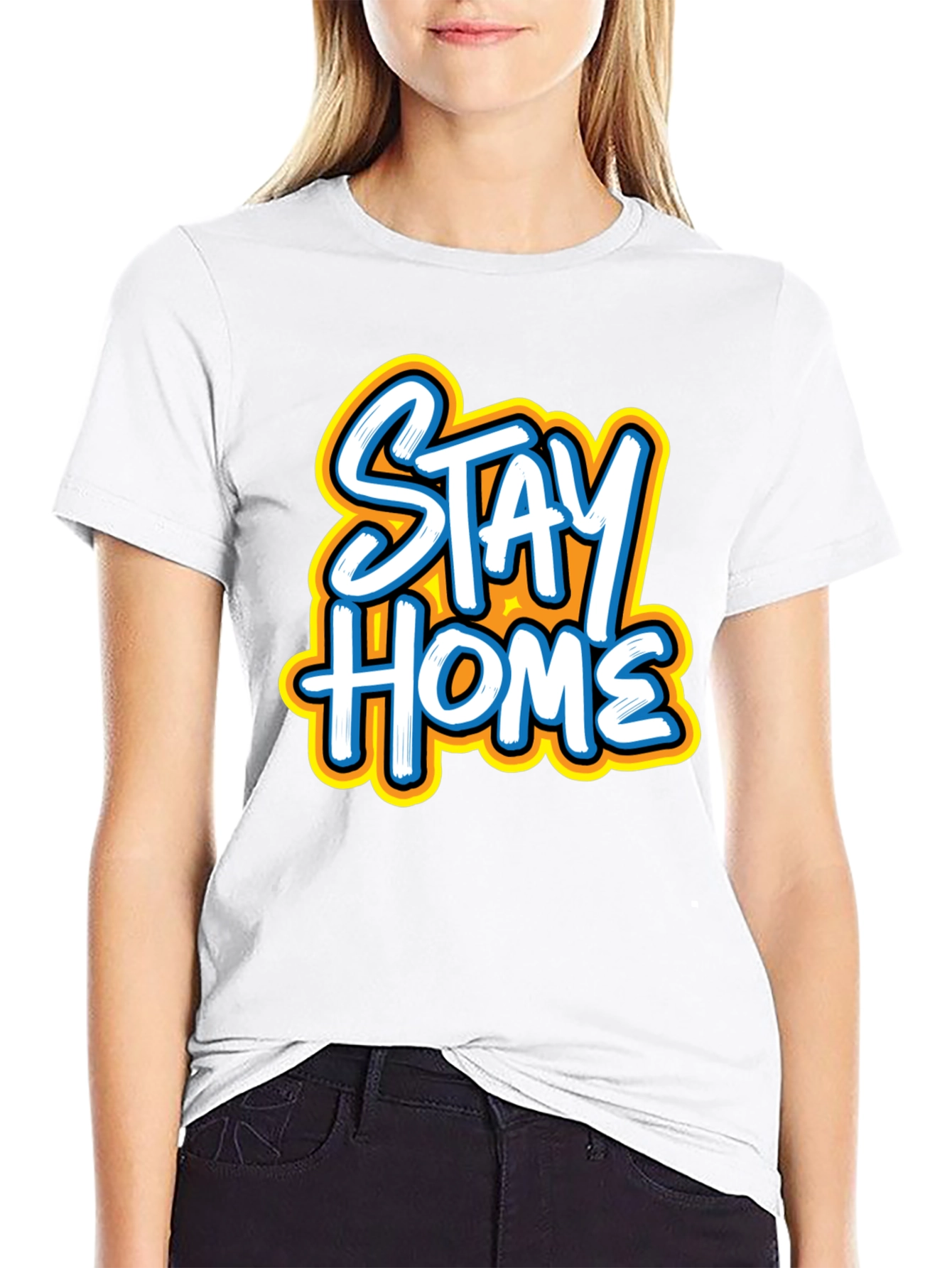 Black Stay Home Graphic Tee - Black Casual T-Shirt view 9