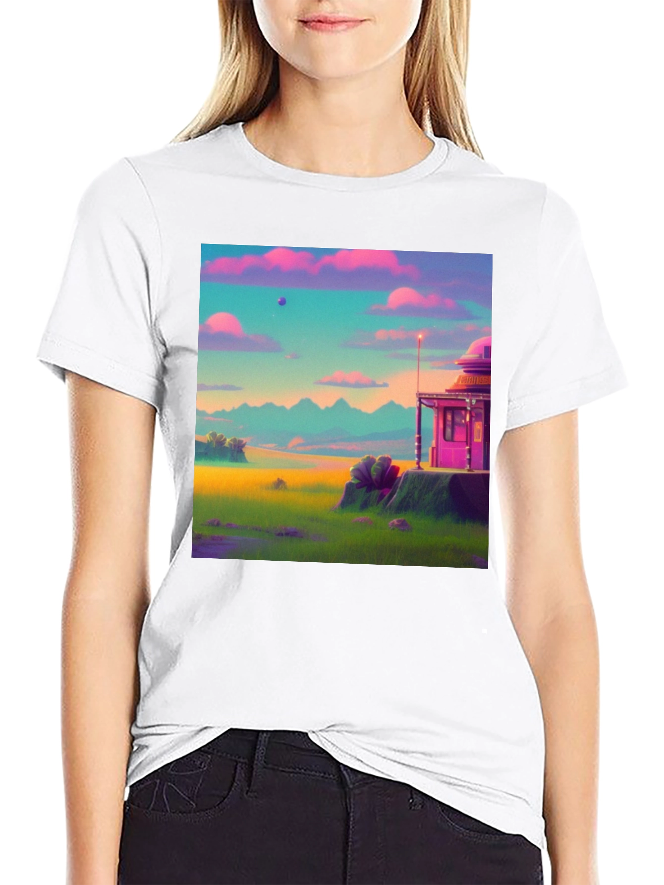 Black Vaporwave Landscape Graphic Tee - Retro Style view 9