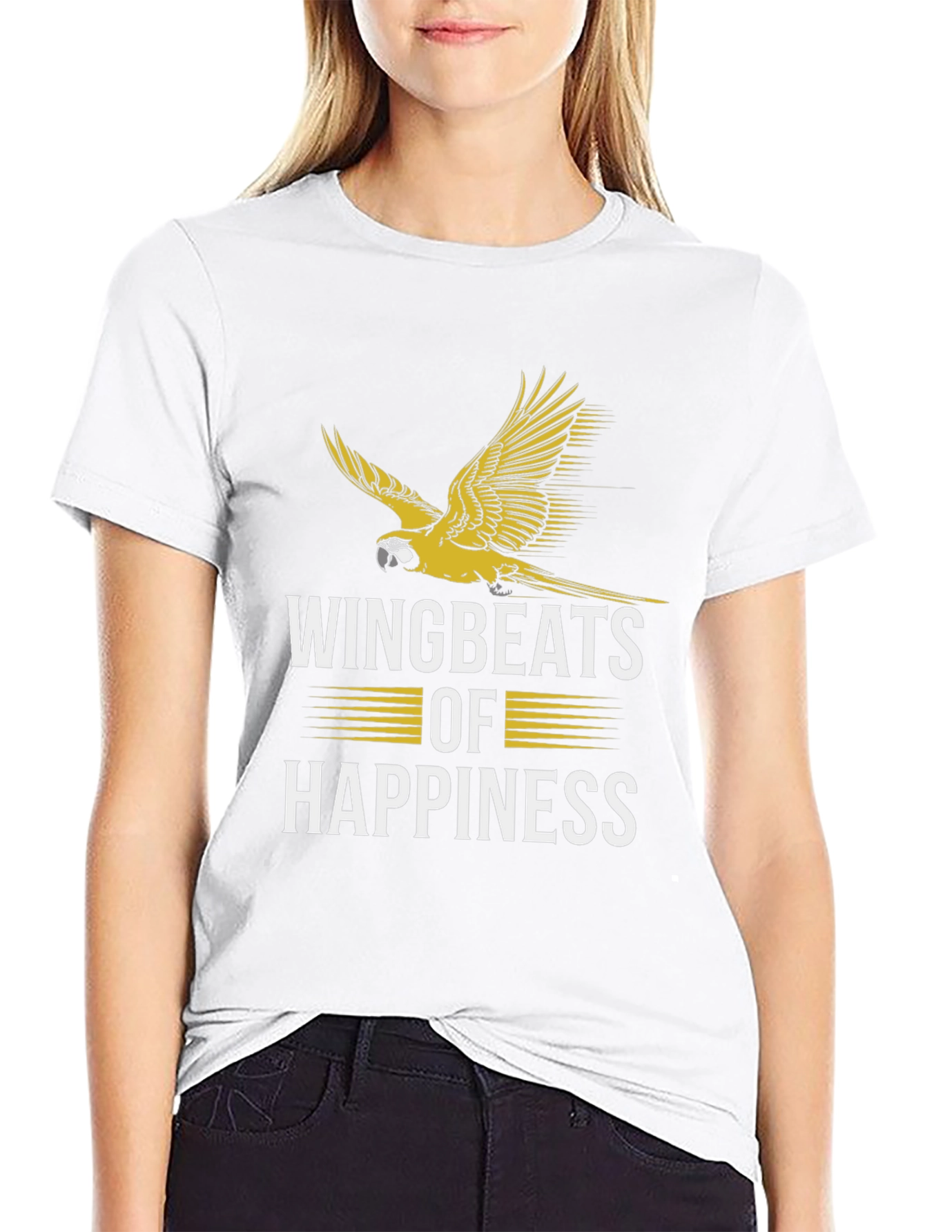 Black Wingbeats of Happiness Parrot Graphic Tee view 9