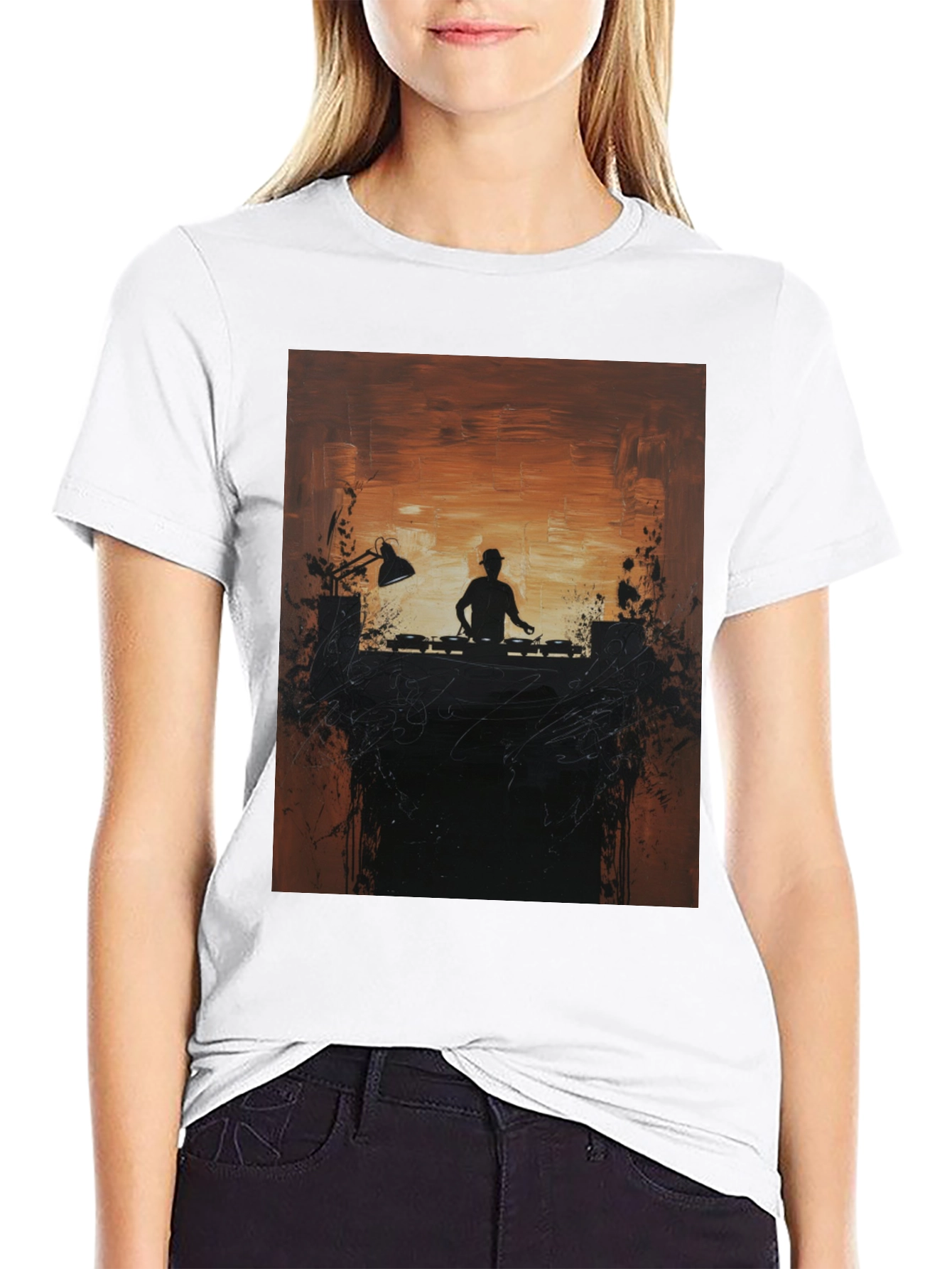 Black DJ Silhouette Graphic Print Crew Neck Tee view 9