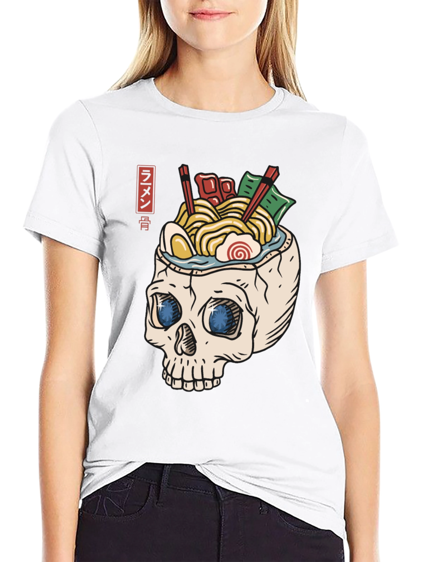 Black Ramen Skull T-Shirt - Unique Graphic Tee view 9