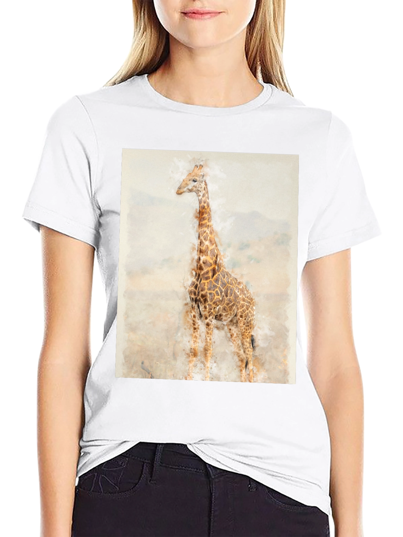 Black Watercolor Giraffe Graphic Tee - Black view 9