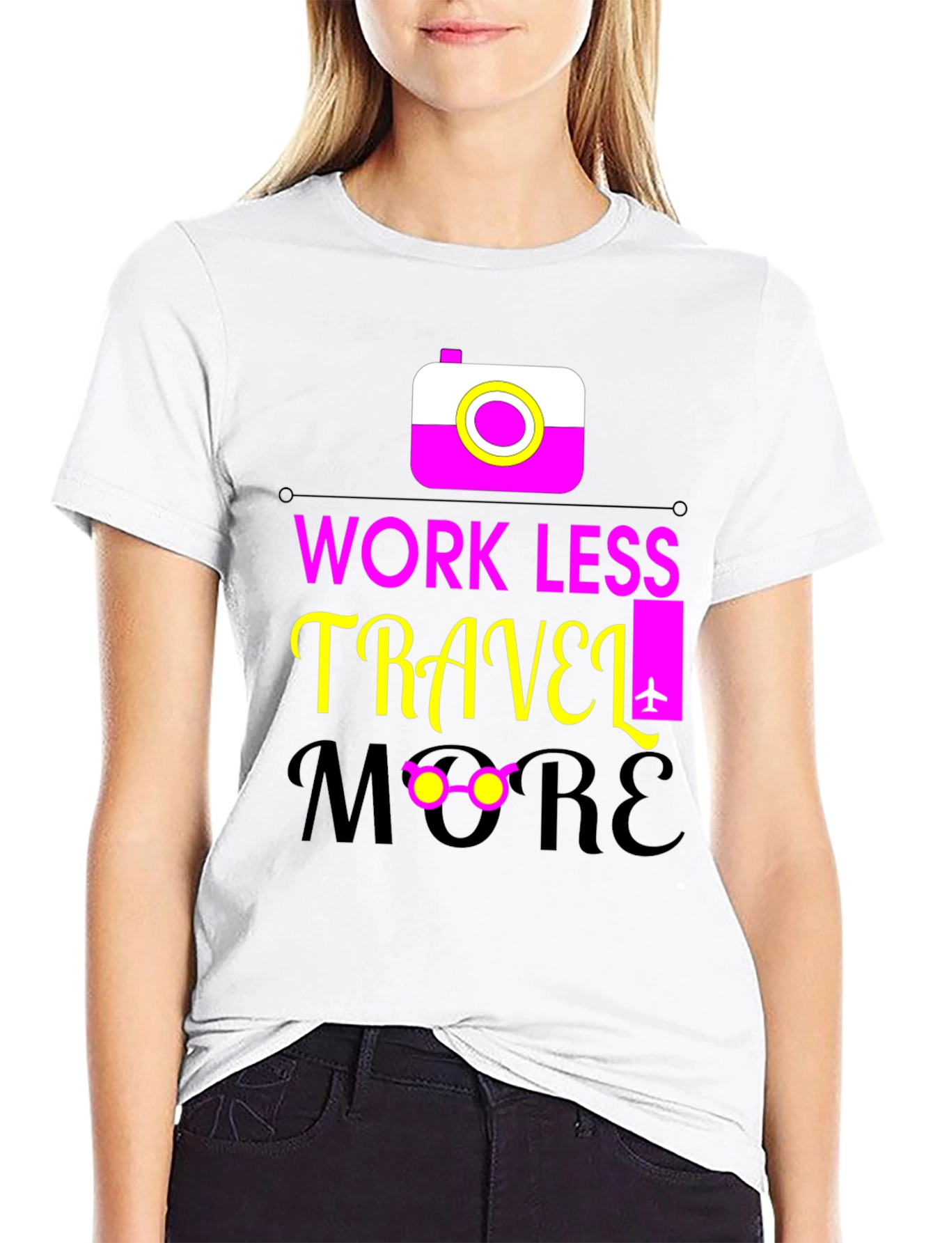 Black Work Less Travel More Graphic Tee view 9