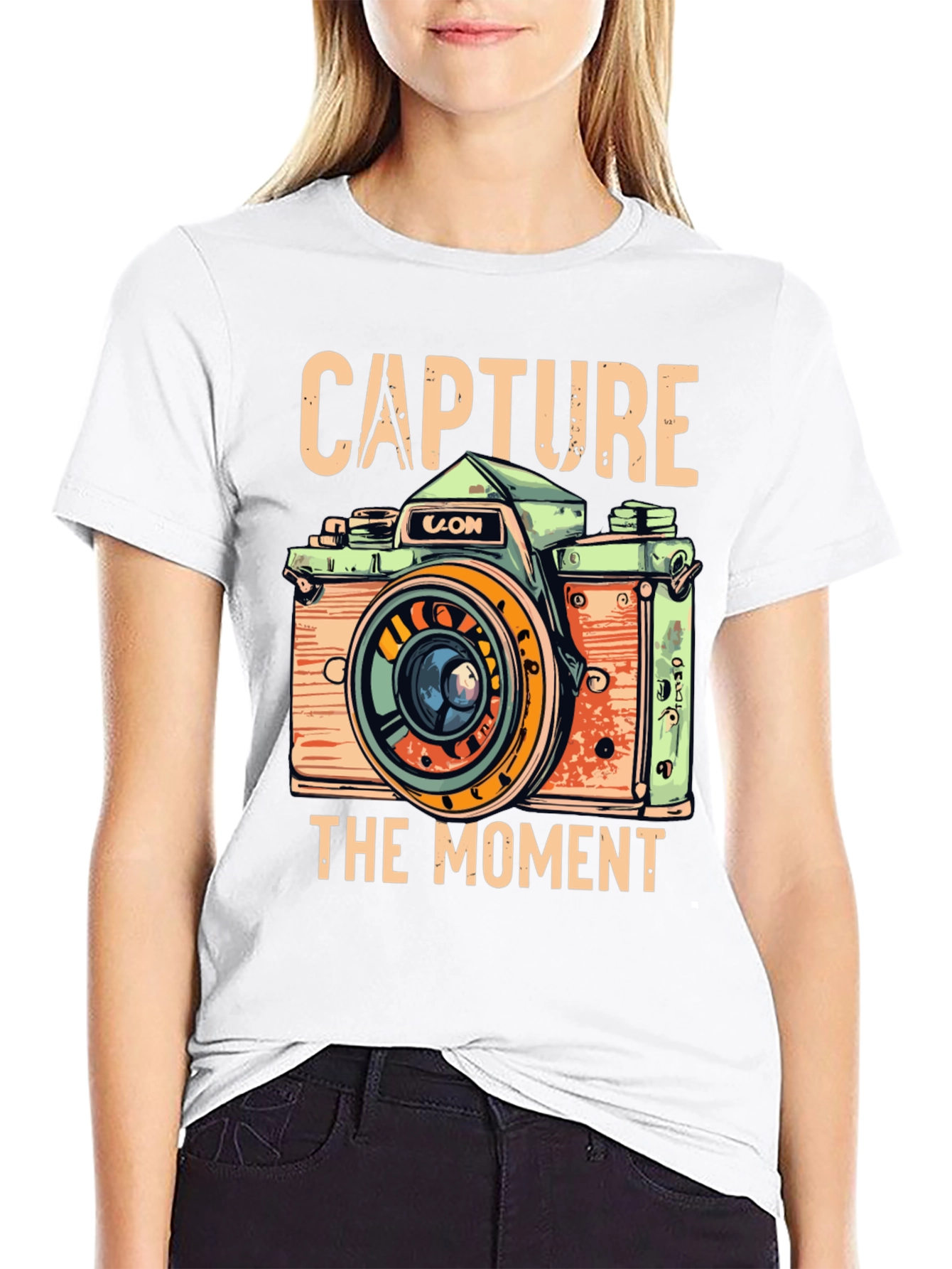 Black Capture the Moment Retro Camera Graphic T-Shirt view 9