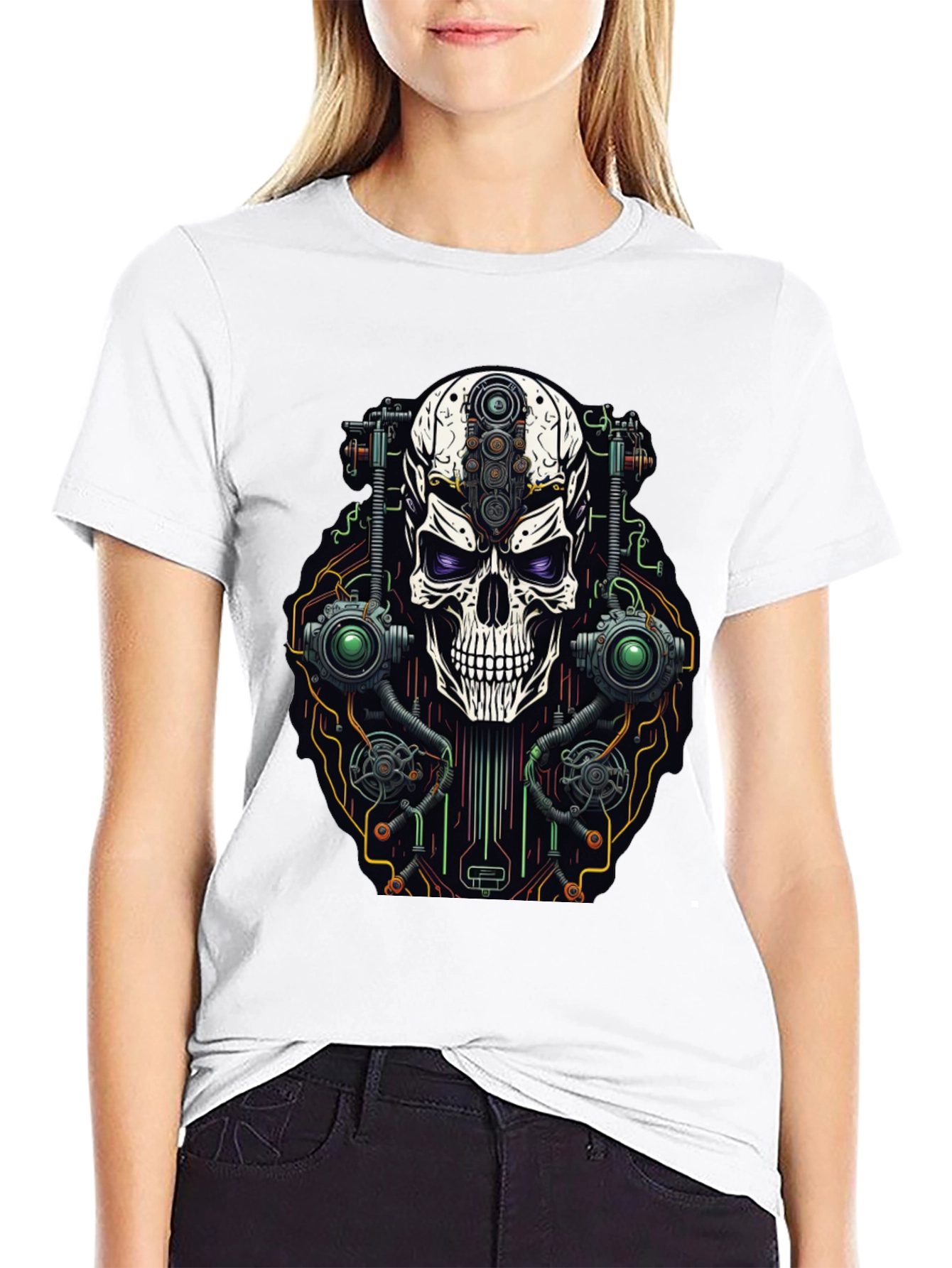 Black Cyberpunk Skull Graphic T-Shirt view 9
