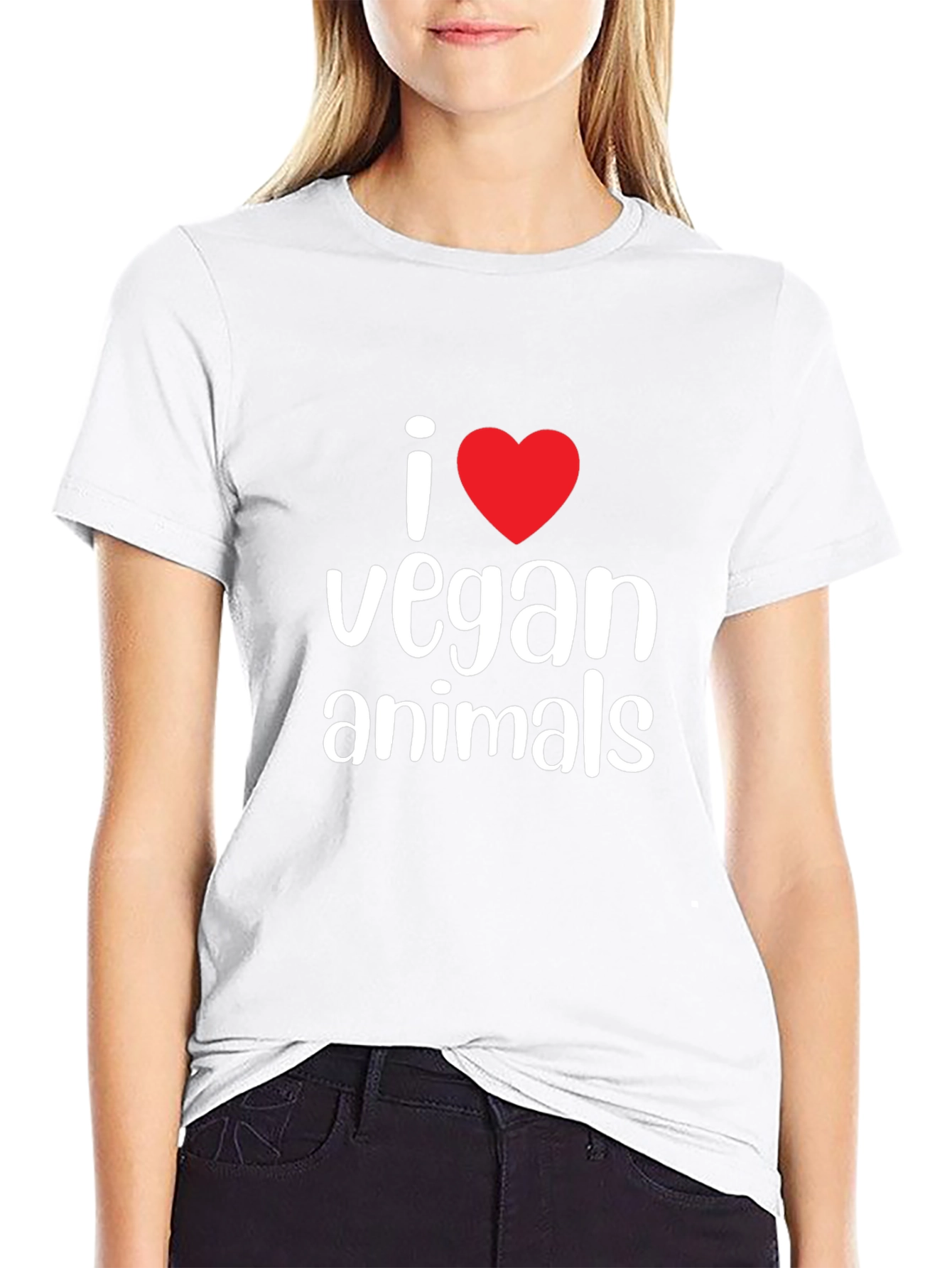 Black I Heart Vegan Animals Graphic Tee - Black Cotton view 9