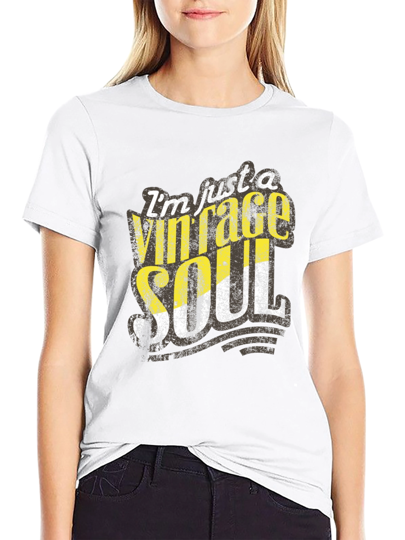 Black Vintage Soul Graphic Tee - Distressed Print, Casual Black T-Shirt view 9