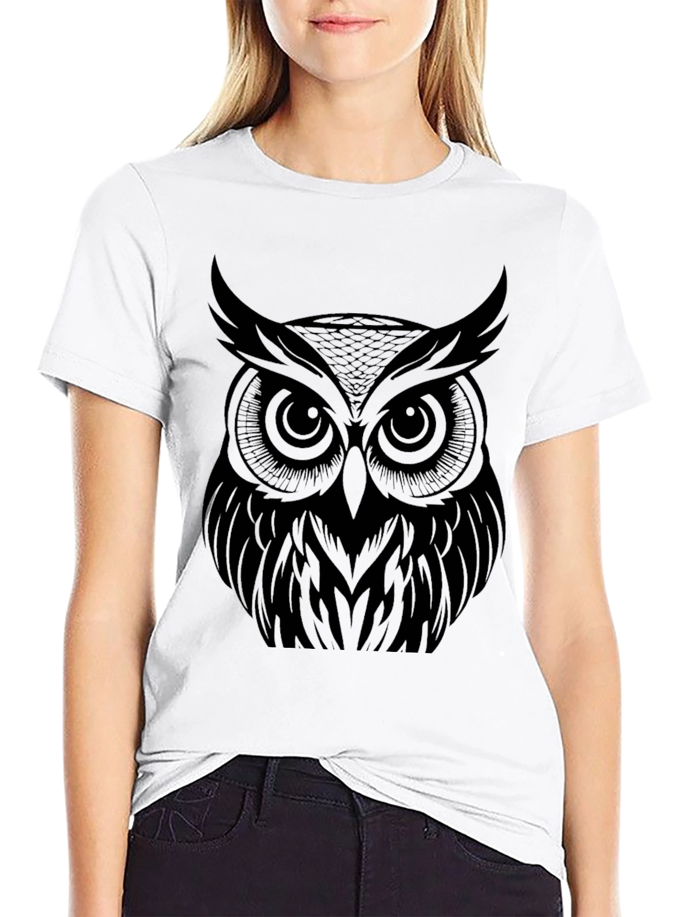 Black Owl Graphic Print T-Shirt - Black view 9