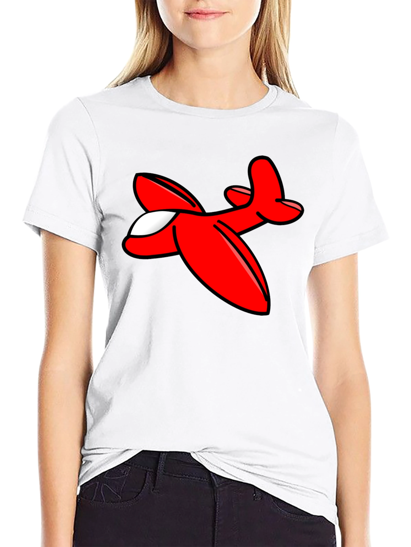 Cartoon Airplane Graphic Tee - Black Cotton T-Shirt - 9