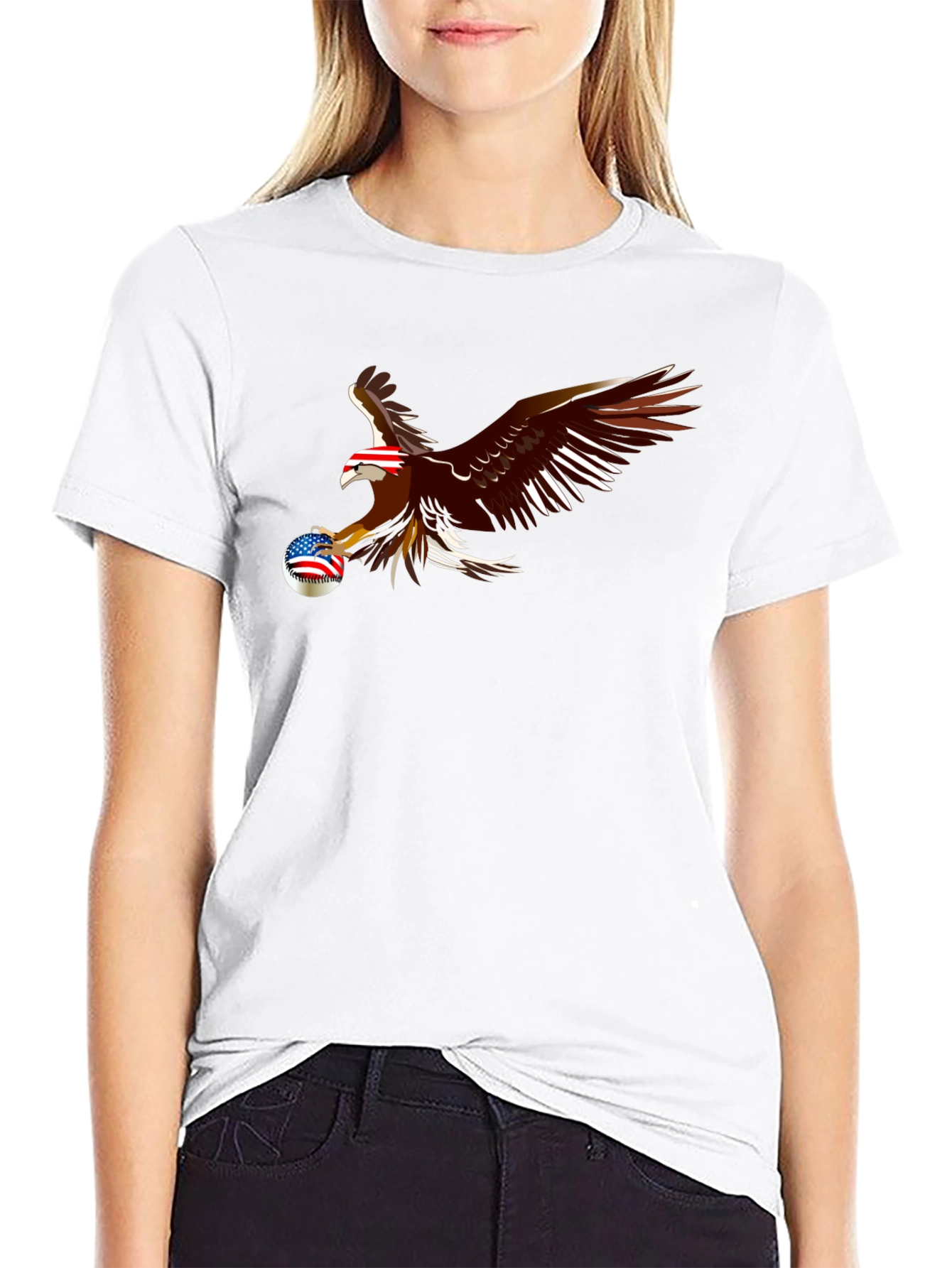 Black Bald Eagle US Flag Baseball T-Shirt view 9