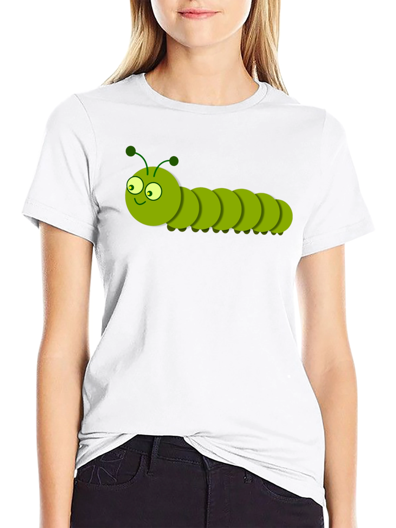 Black Cartoon Caterpillar Graphic T-Shirt - Black view 9