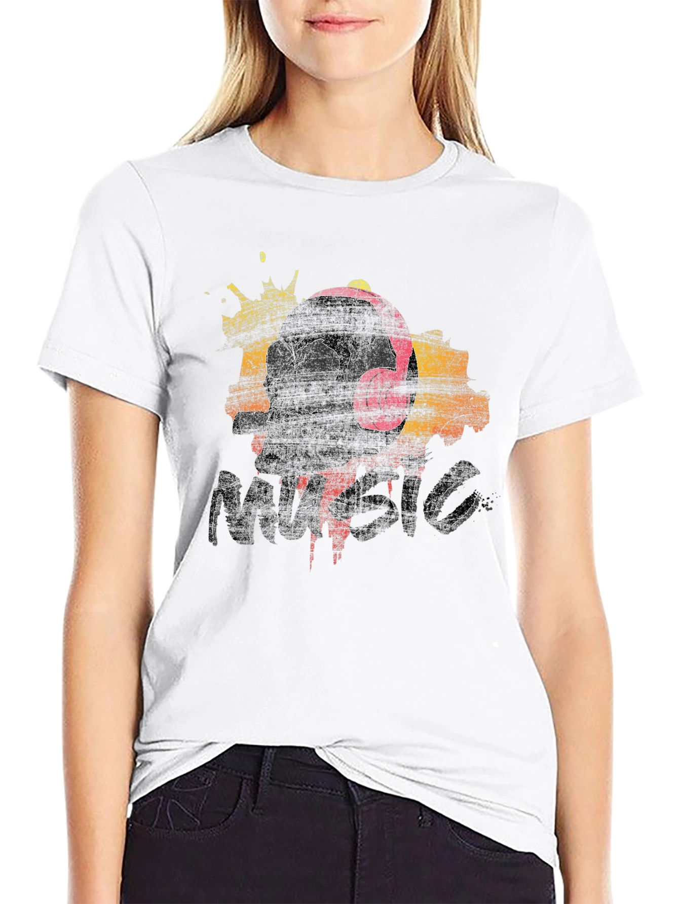 Black Skull Music T-Shirt - Graphic Print Tee view 9