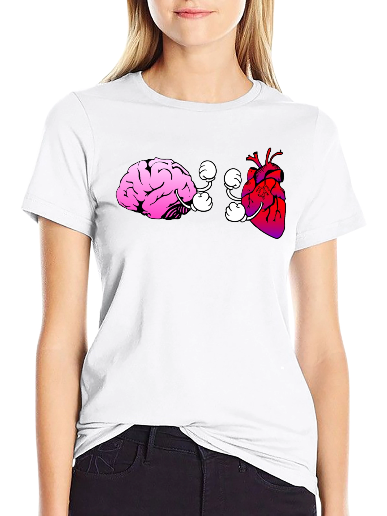 Black Brain vs. Heart Graphic Tee - Black Cotton T-Shirt view 9