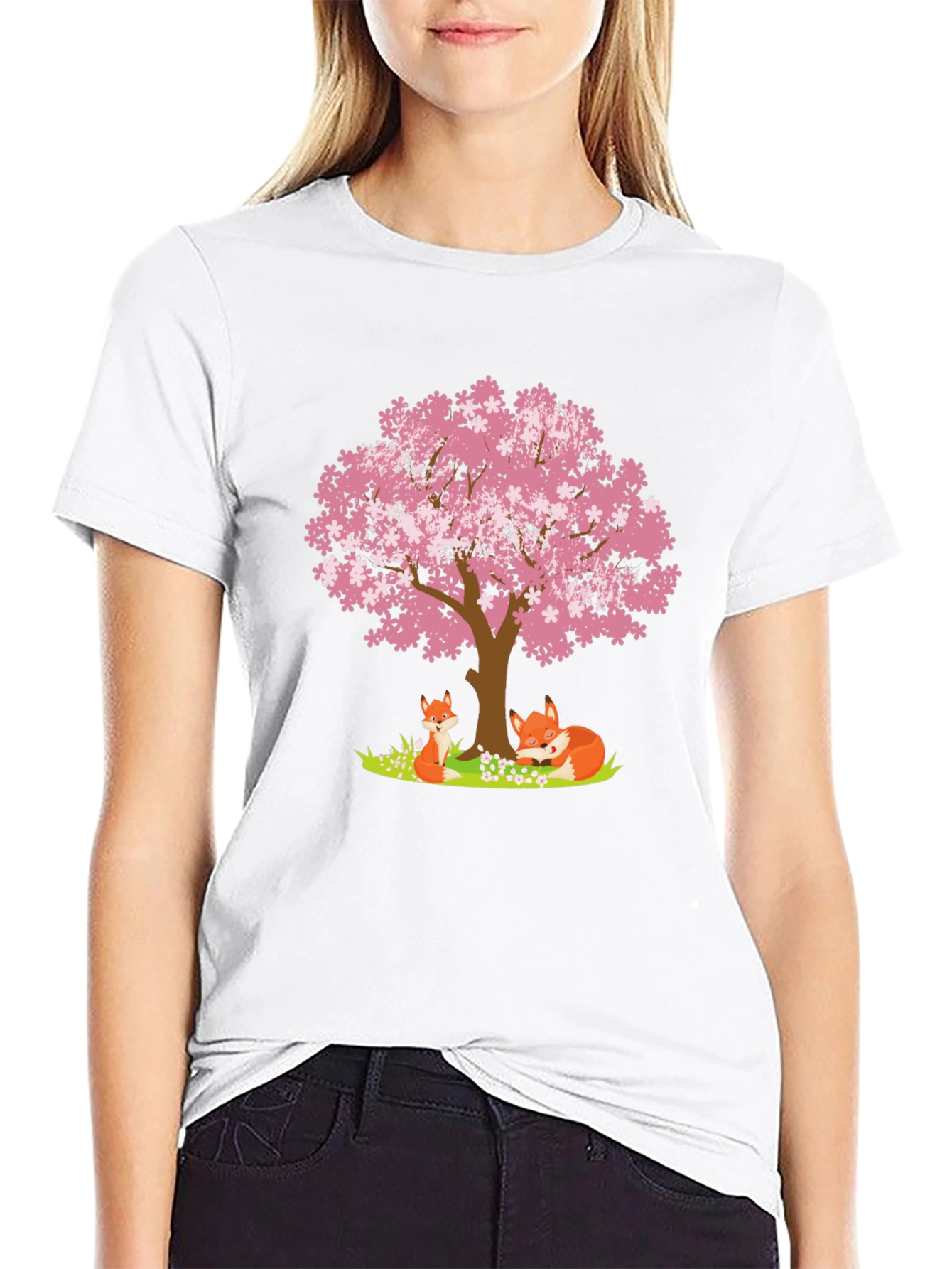 Black Fox & Cherry Blossom Tree Graphic Tee view 9